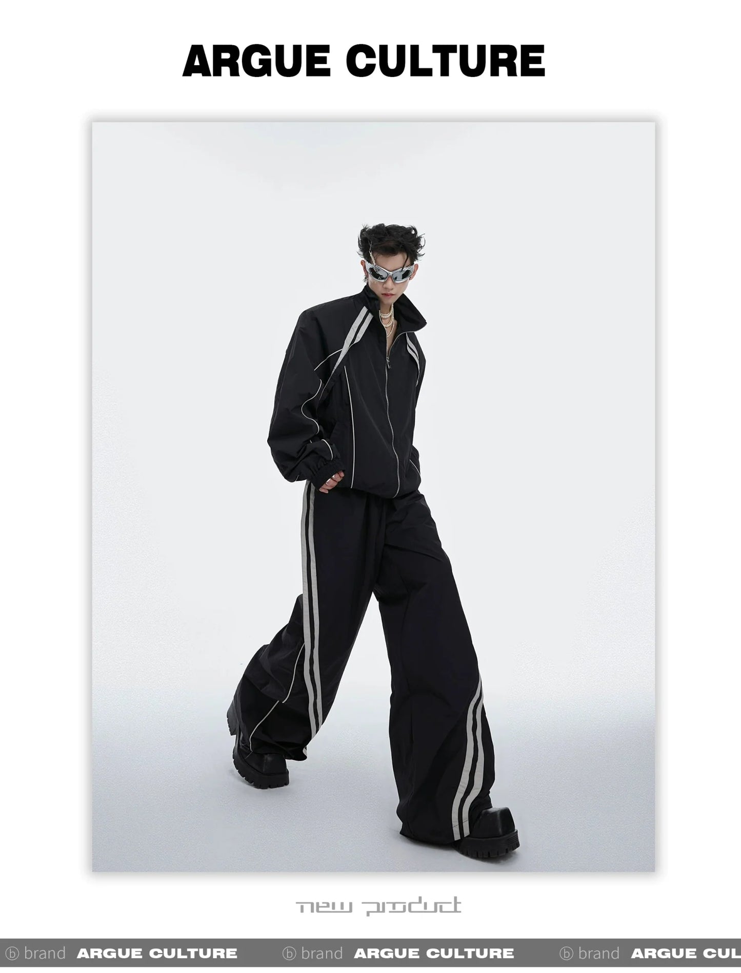 Sporty Racing Stripe Color Block Loose Fit Track Suit with Deconstructed