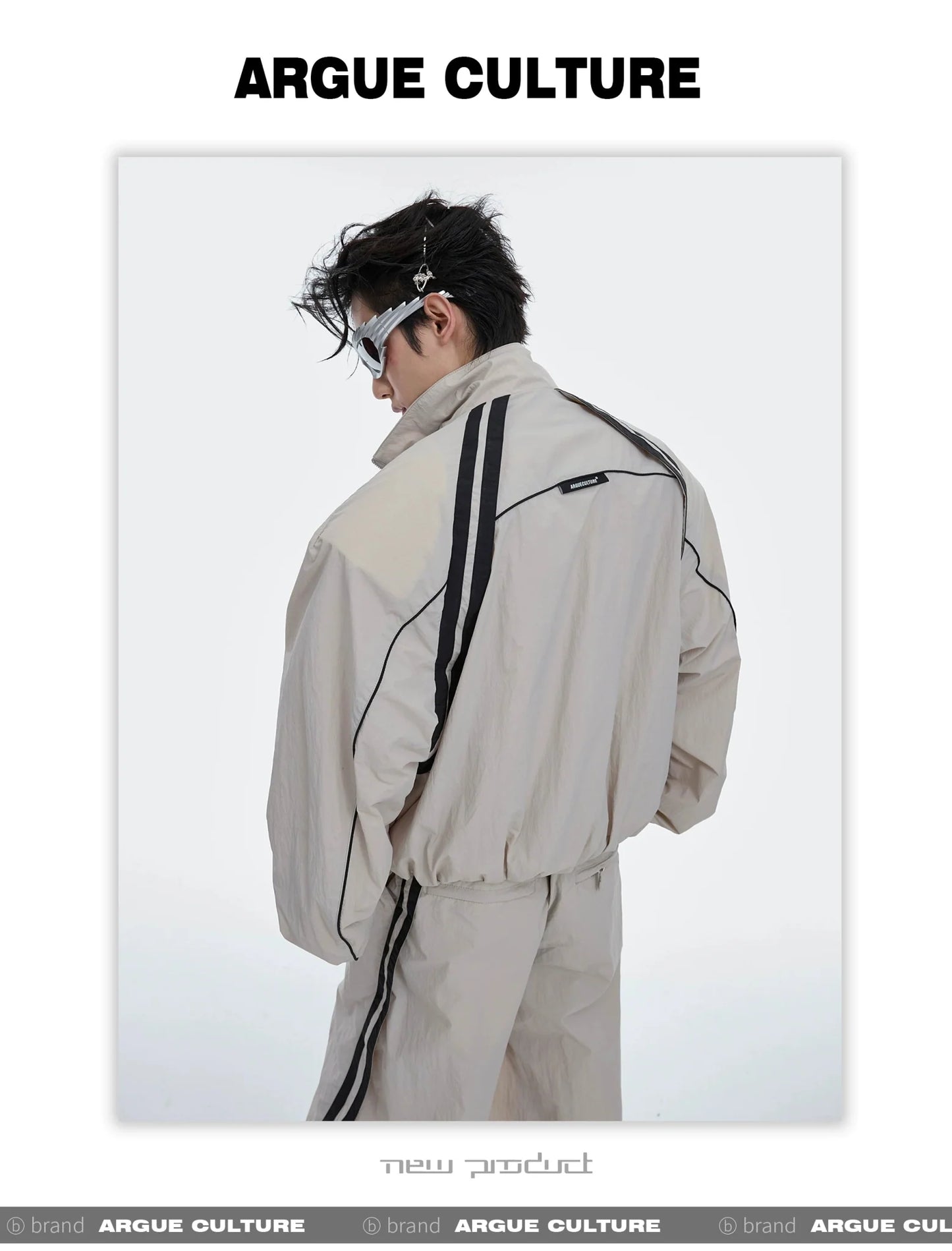 Sporty Racing Stripe Color Block Loose Fit Track Suit with Deconstructed