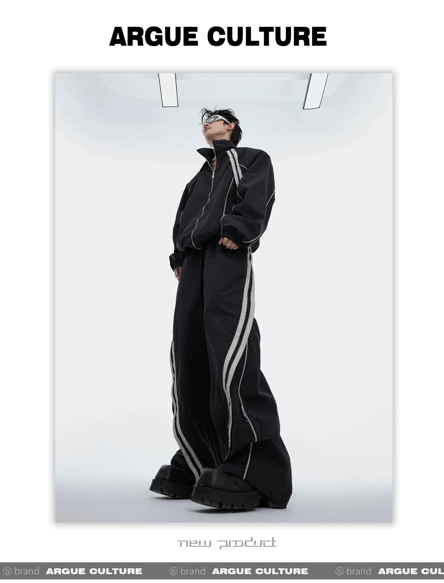 Sporty Racing Stripe Color Block Loose Fit Track Suit with Deconstructed