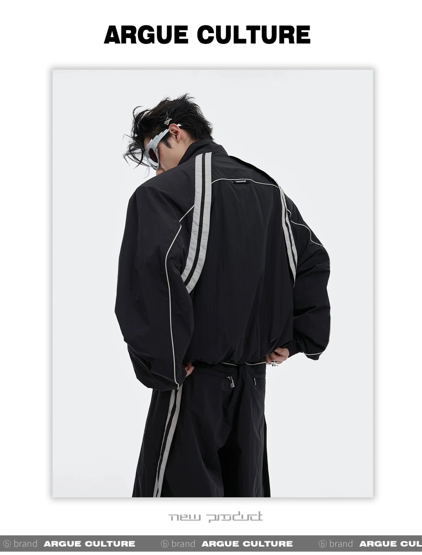 Sporty Racing Stripe Color Block Loose Fit Track Suit with Deconstructed