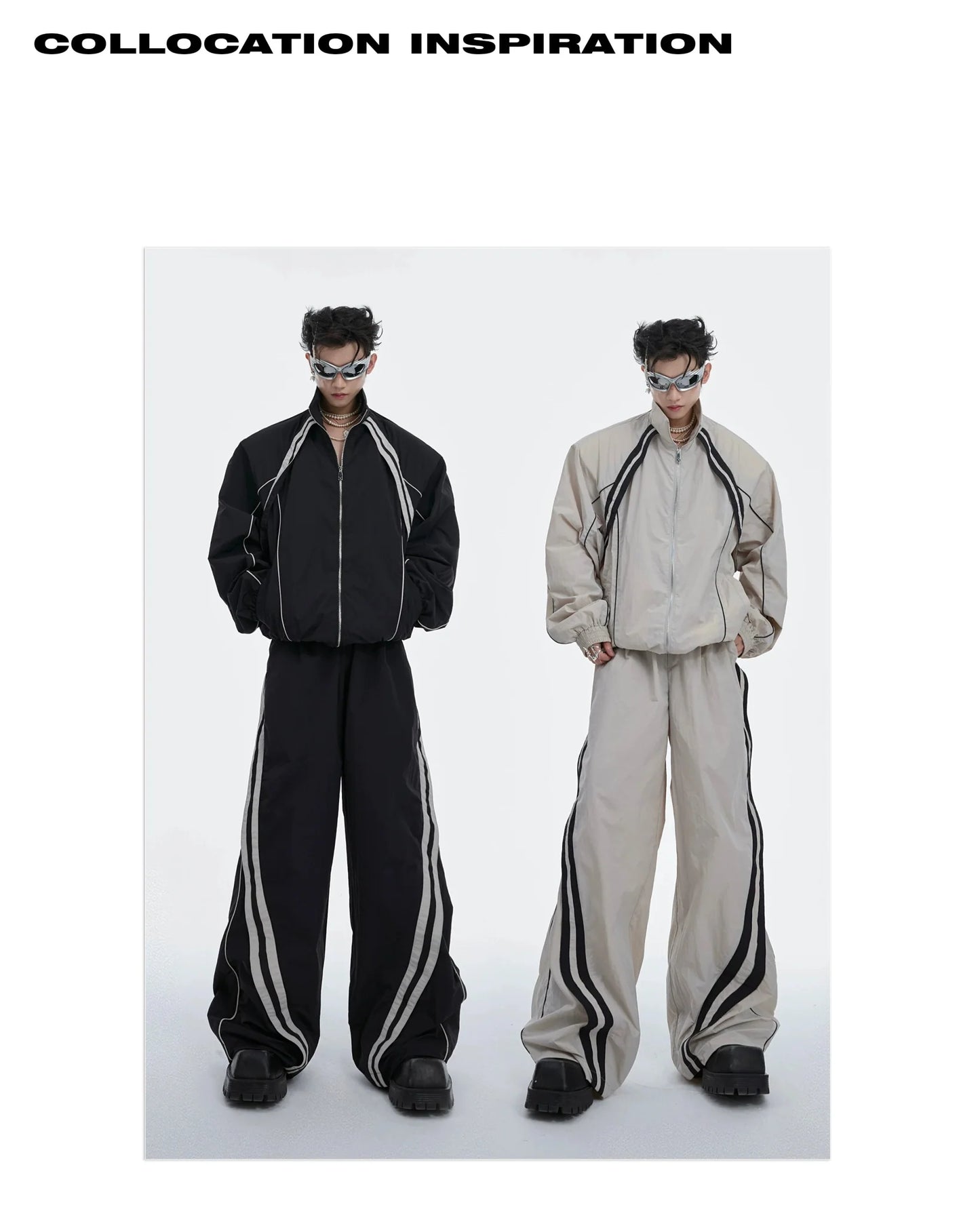 Sporty Racing Stripe Color Block Loose Fit Track Suit with Deconstructed