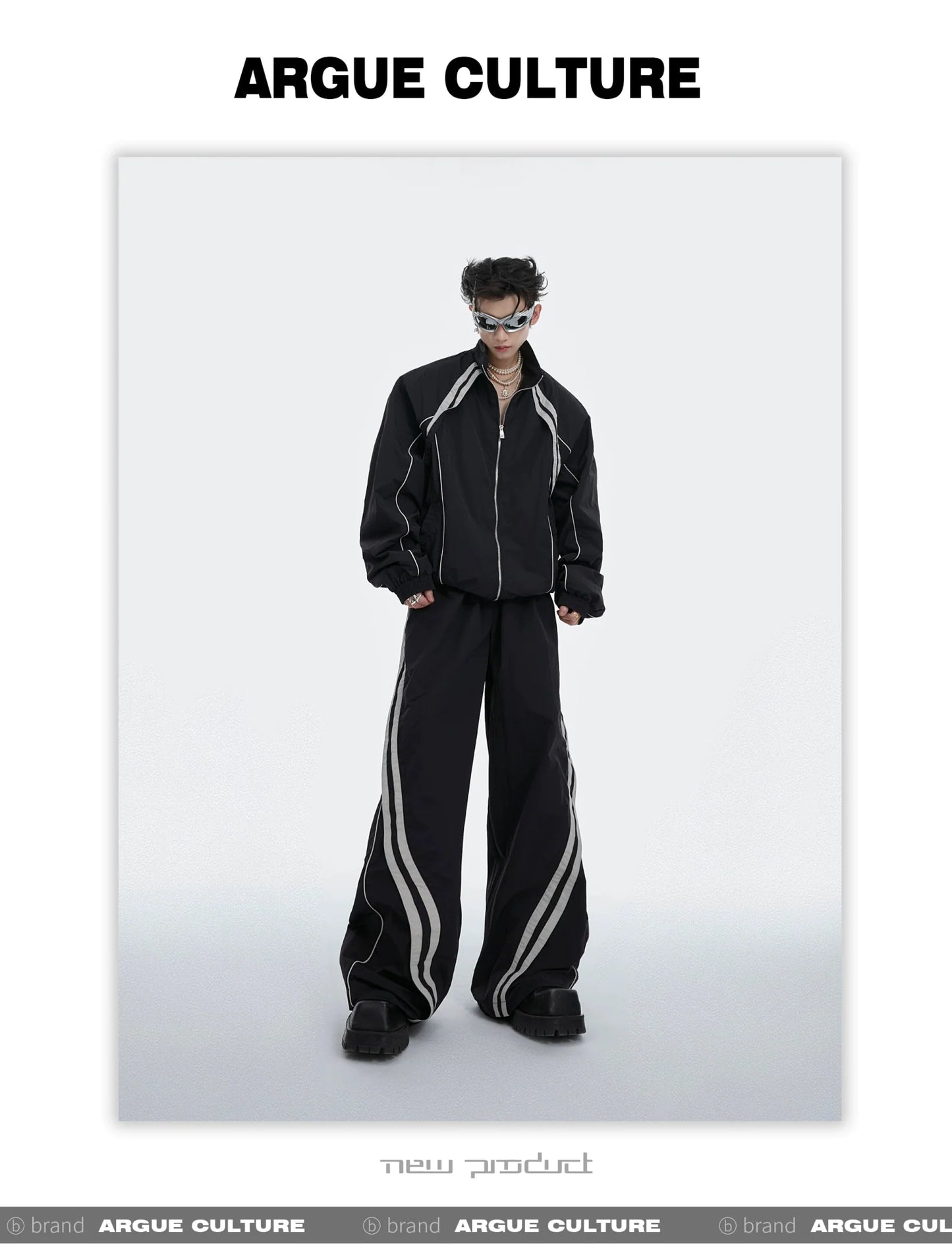 Sporty Racing Stripe Color Block Loose Fit Track Suit with Deconstructed