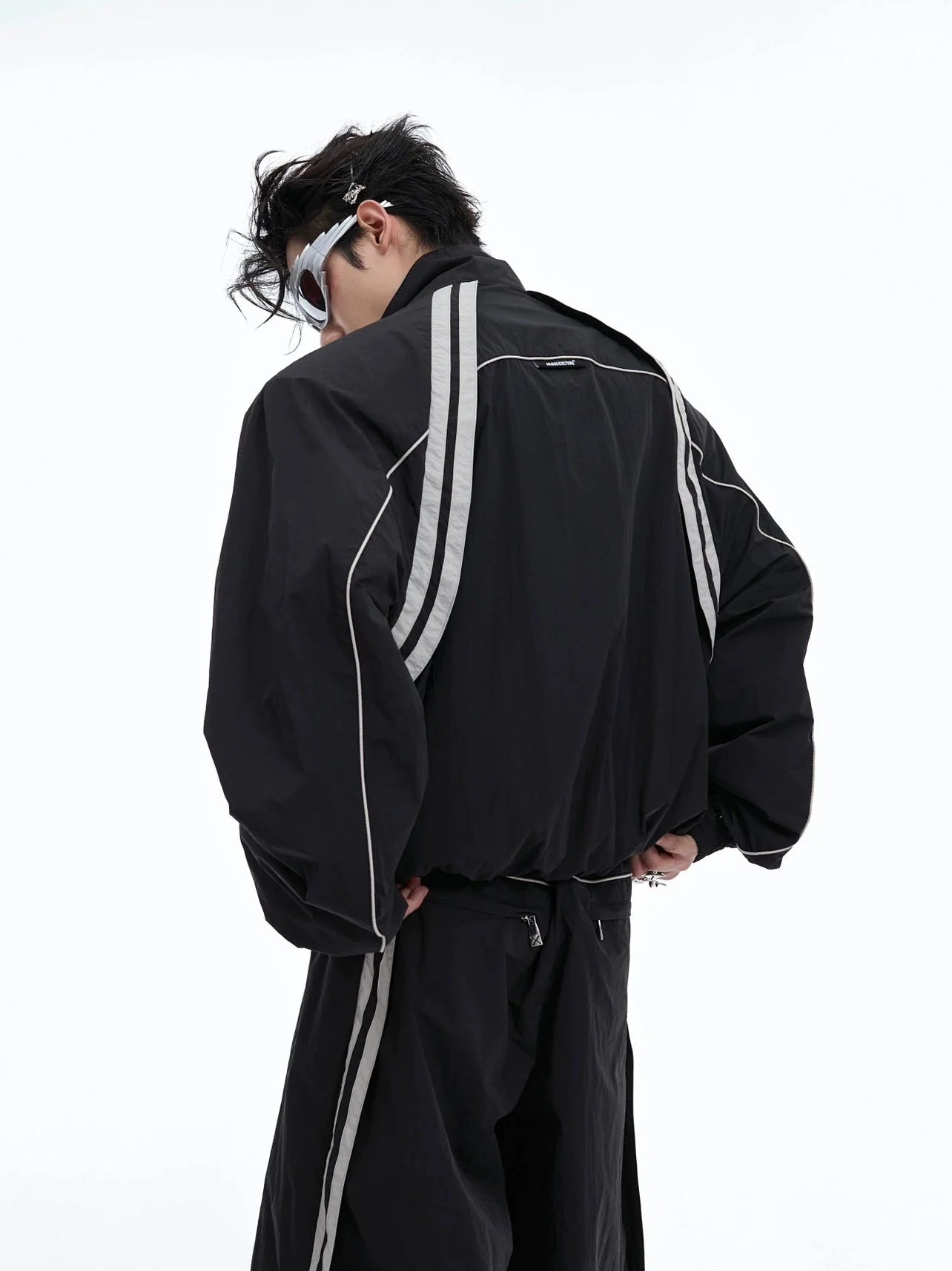 Sporty Racing Stripe Color Block Loose Fit Track Suit with Deconstructed