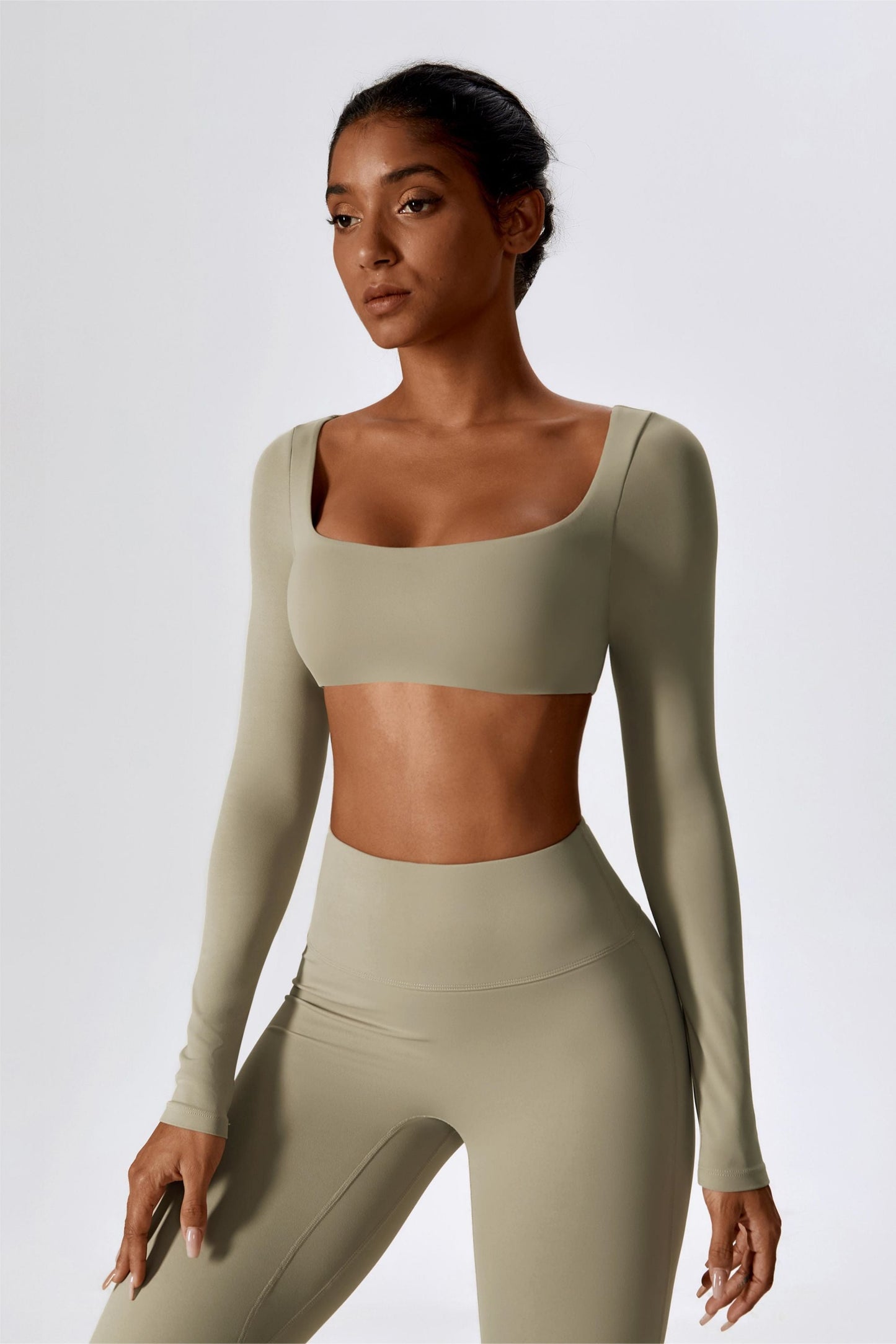 Square-Neck Integrated Bra Crop Top