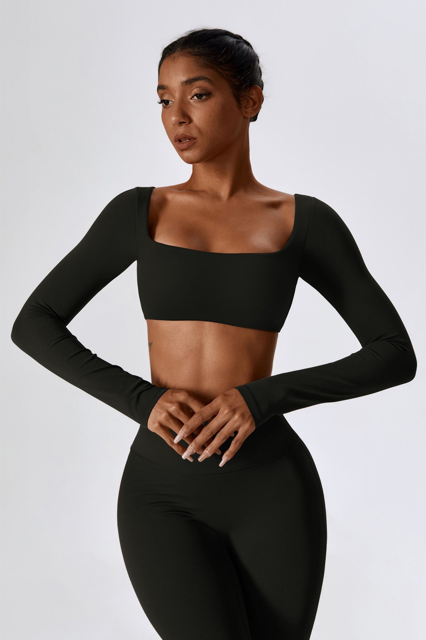 Square-Neck Integrated Bra Crop Top