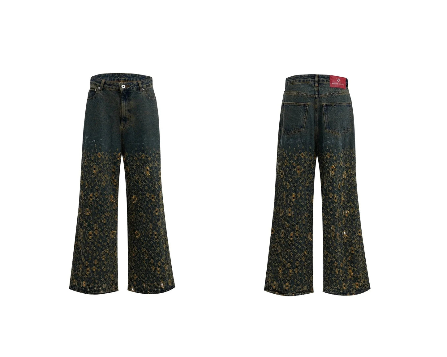 Street Vintage Distressed Ripped Straight Leg Jeans With Unique Cut