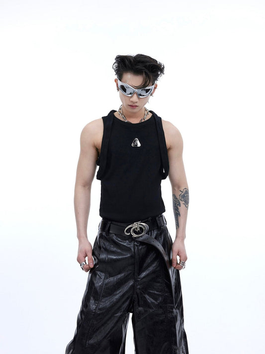 Streetwear Double-Strap Slim-Fit Tank Top with Textured & Metallic Logo