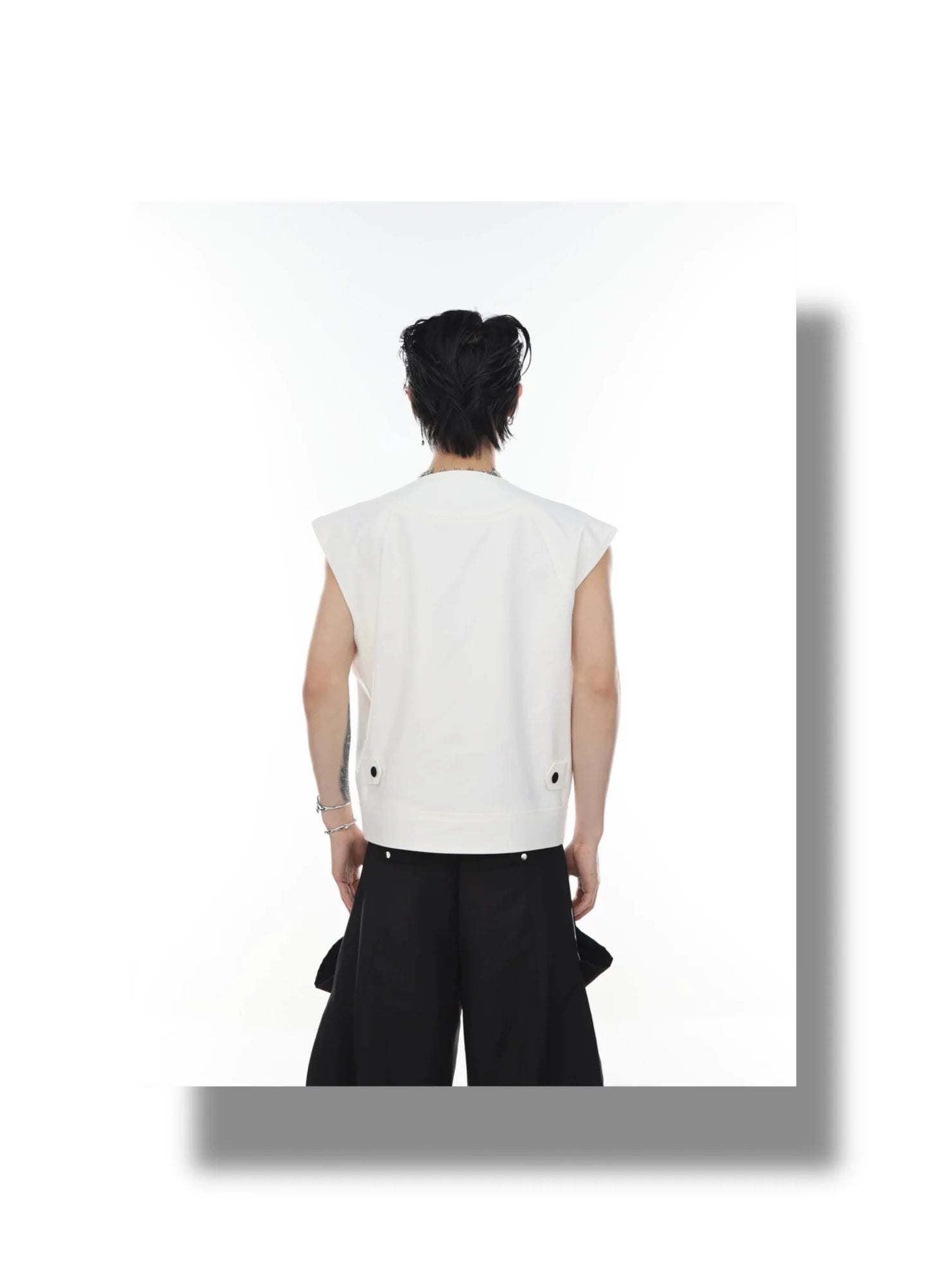 Streetwear Vest / Tank Top Spliced Dual Zipper Detail & Shoulder Cape