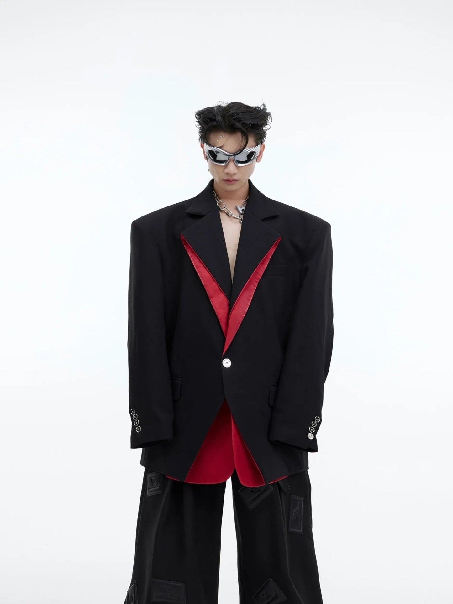 Structured Split-Design Blazer | Futuristic Contrast Jacket for Men