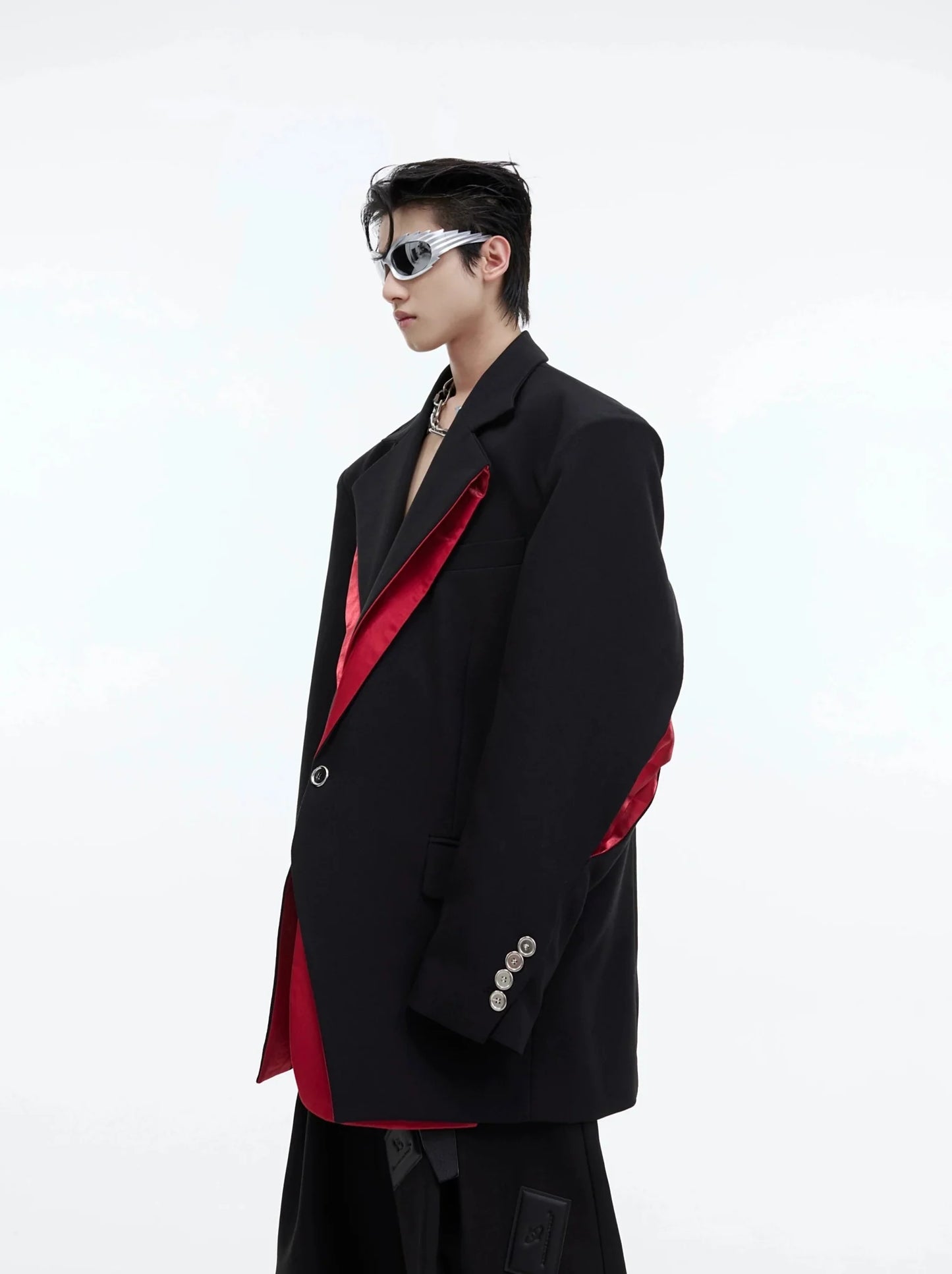 Structured Split-Design Blazer | Futuristic Contrast Jacket for Men