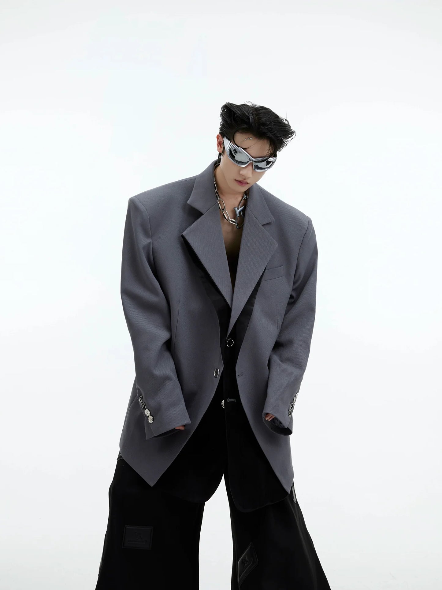 Structured Split-Design Blazer | Futuristic Contrast Jacket for Men