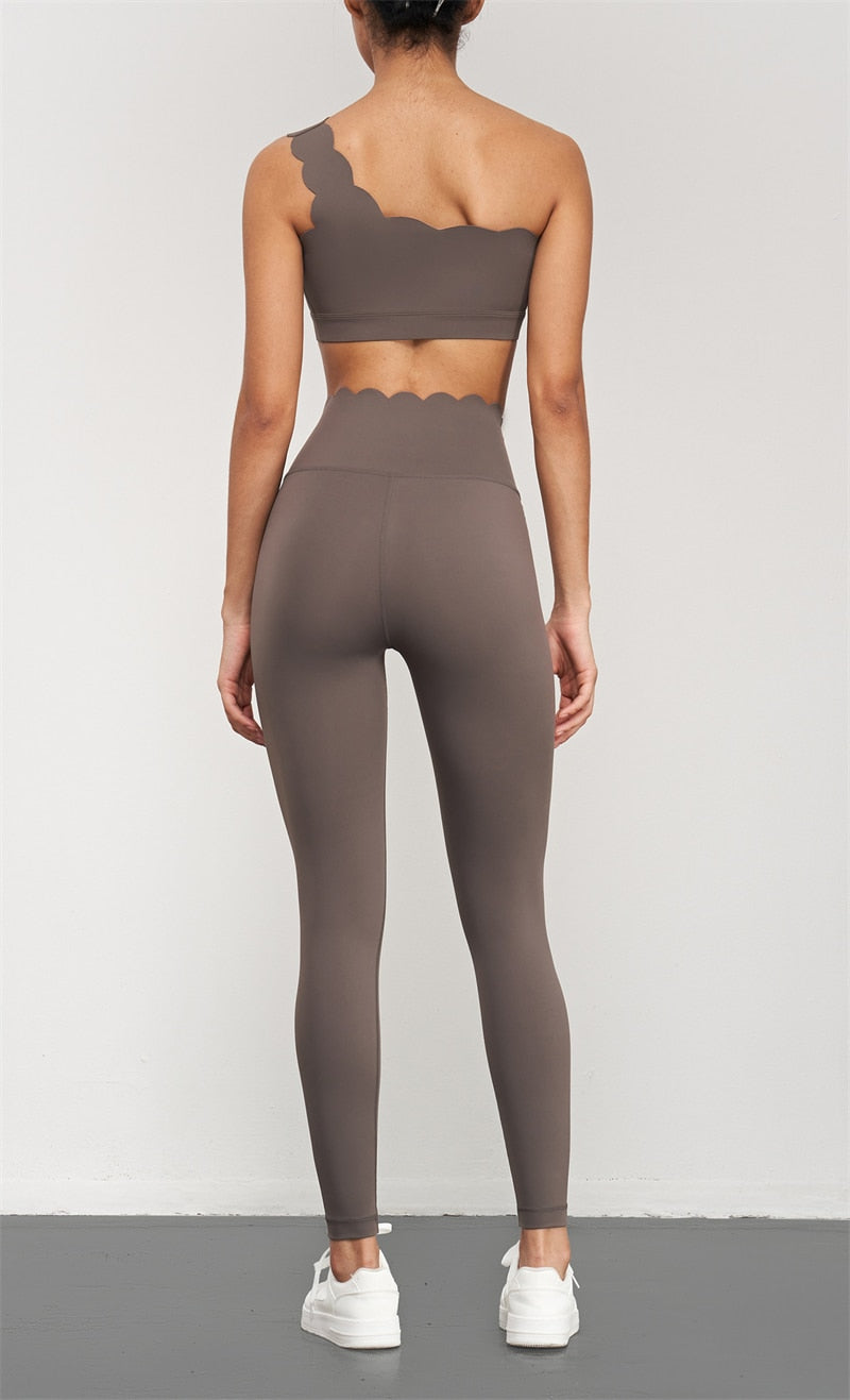 Scallop Asymmetric Top & Leggings Set