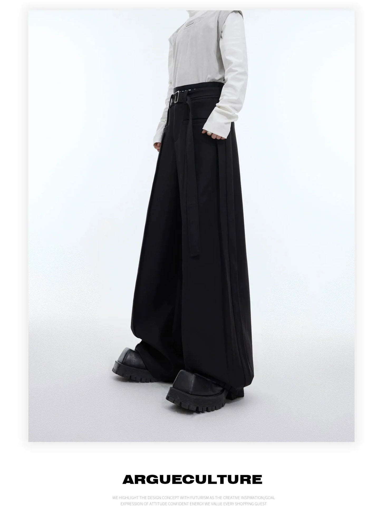 Three-Dimensional Pleated Casual Pants with Belt Design for Spring