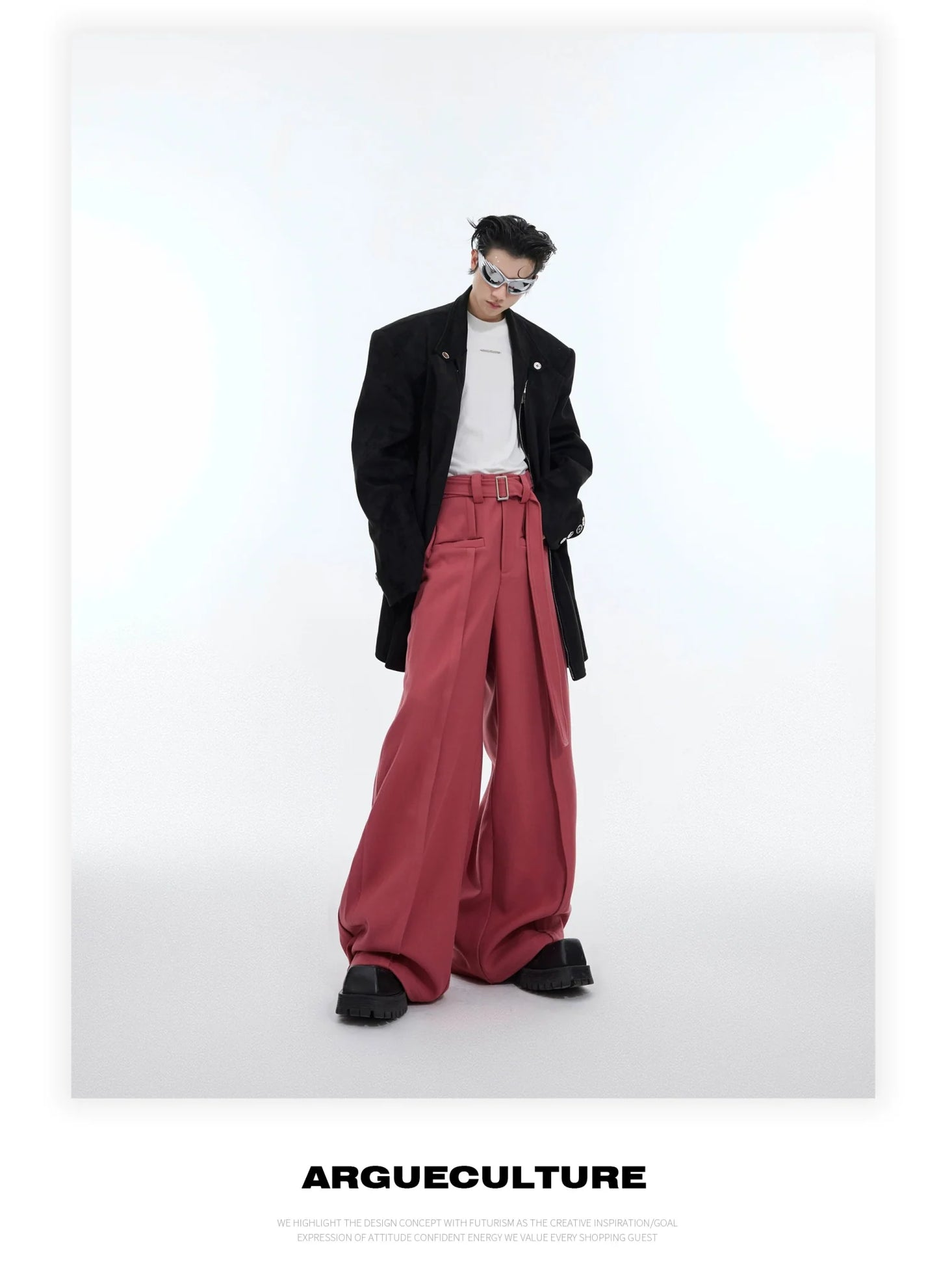 Three-Dimensional Pleated Casual Pants with Belt Design for Spring