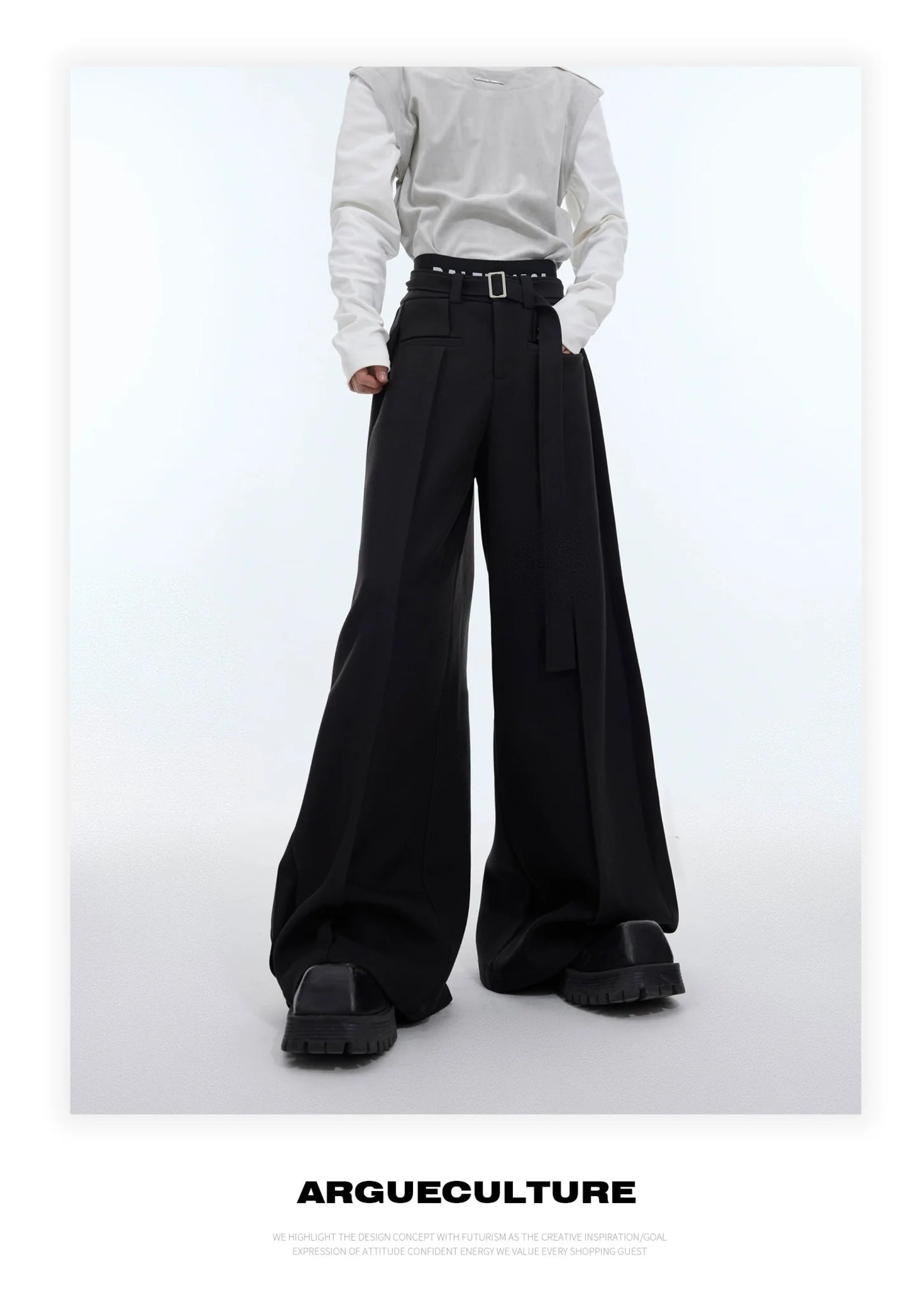 Three-Dimensional Pleated Casual Pants with Belt Design for Spring