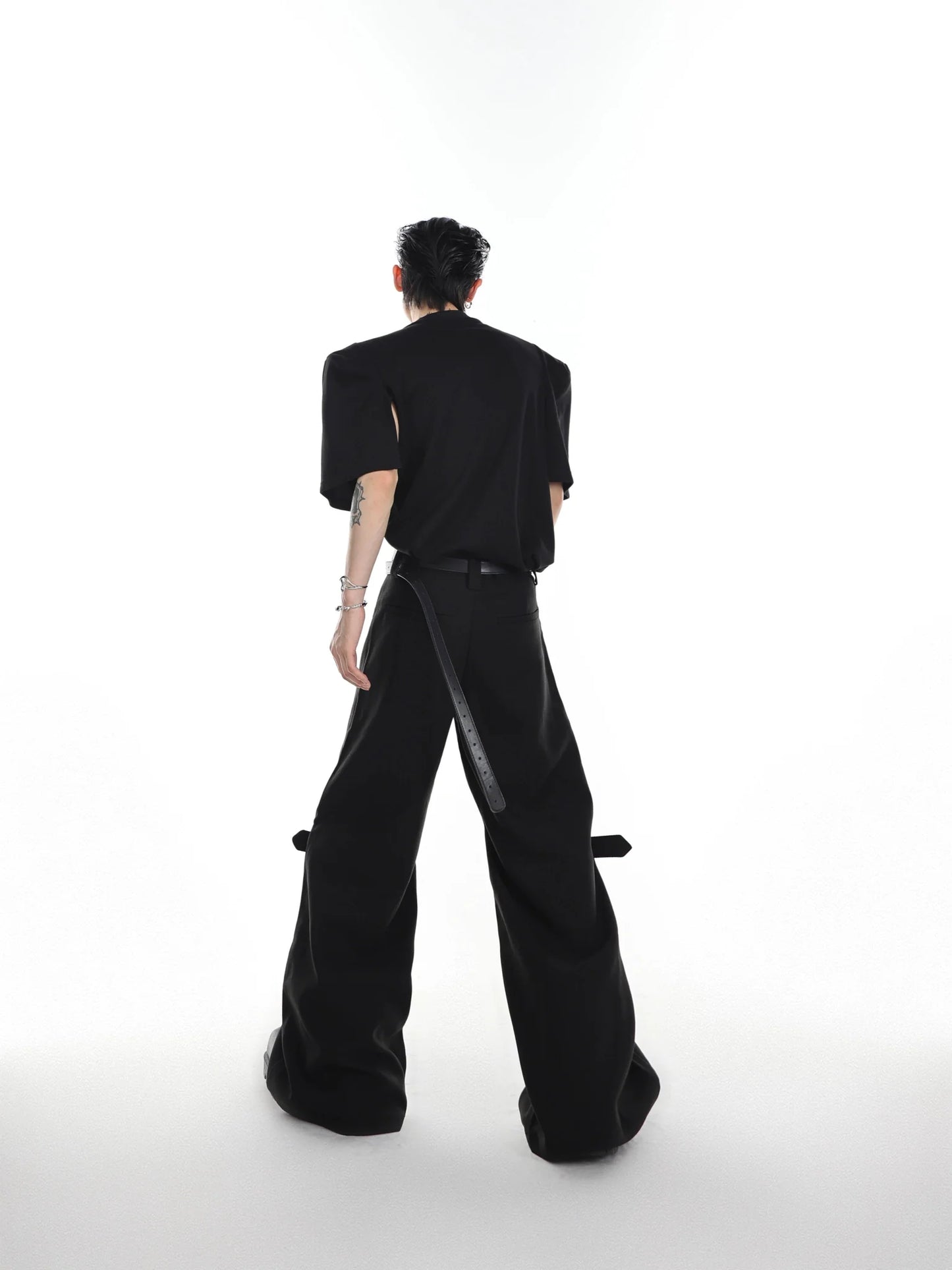 Trendy High-Waisted Flared Pants with Belt Patchwork in Punk Style