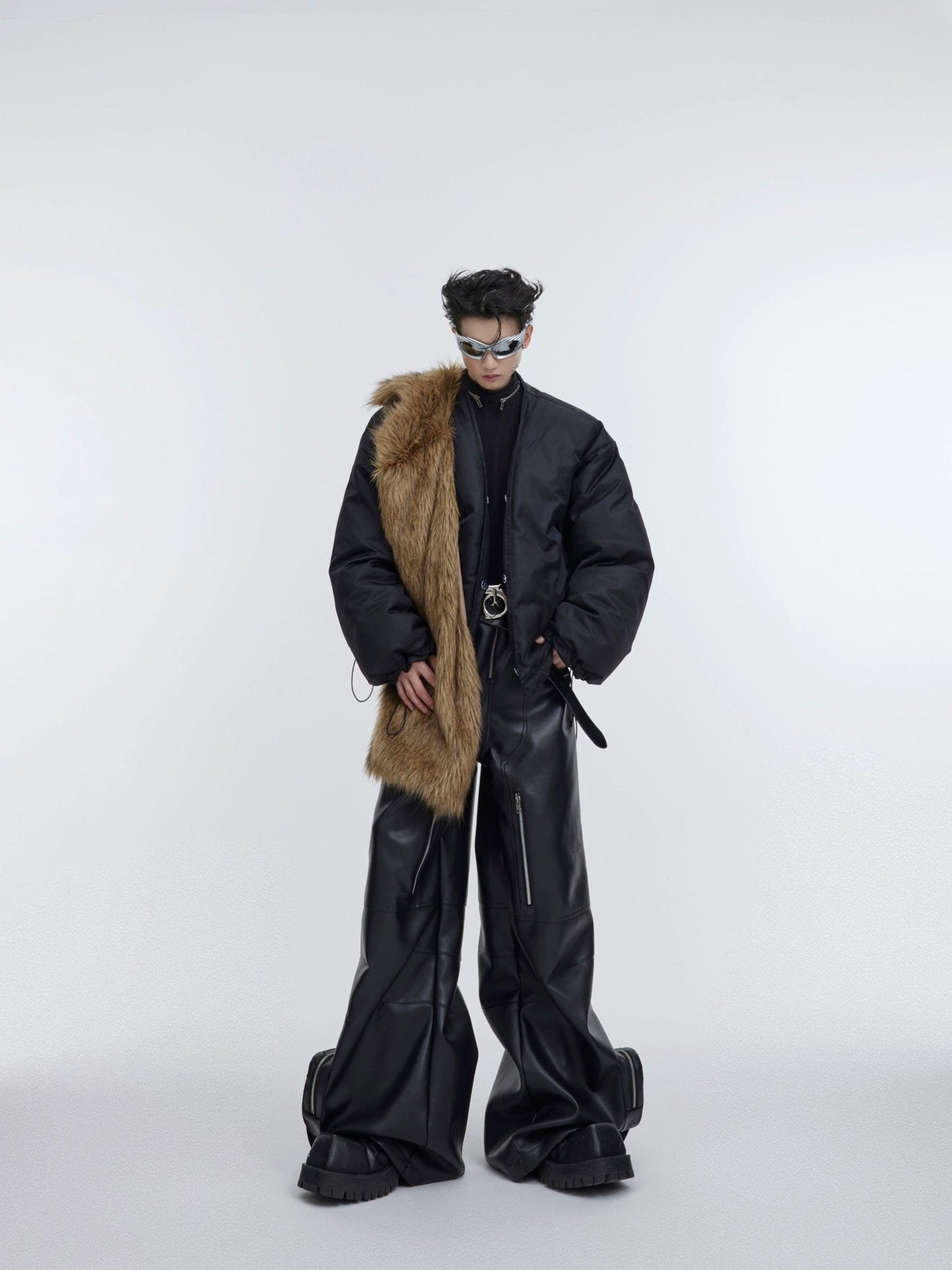 Unique Detachable Faux Fur Collar Puffer Jacket | Bold Color-Block Oversized Coat