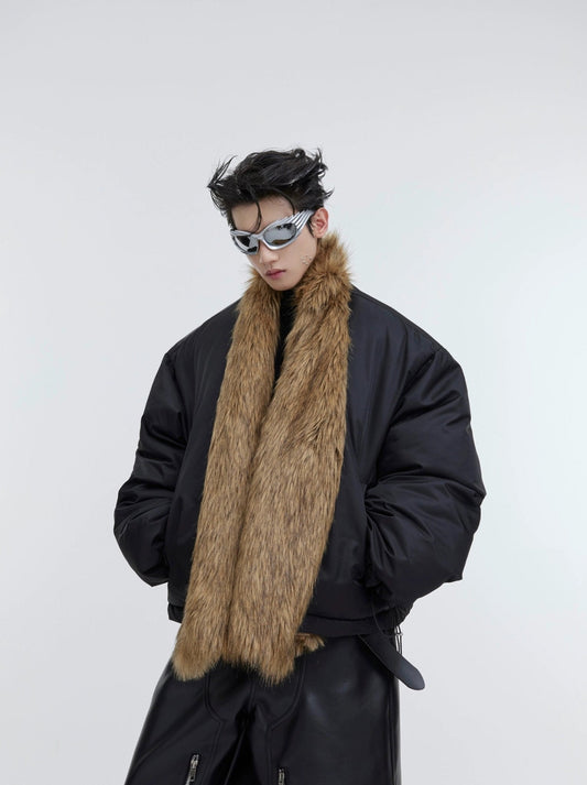 Unique Detachable Faux Fur Collar Puffer Jacket | Bold Color-Block Oversized Coat