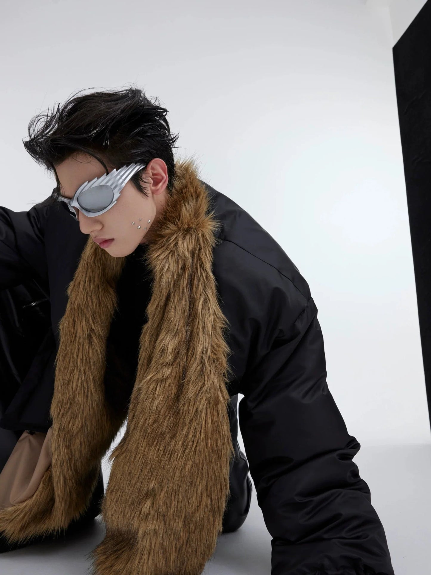 Unique Detachable Faux Fur Collar Puffer Jacket | Bold Color-Block Oversized Coat