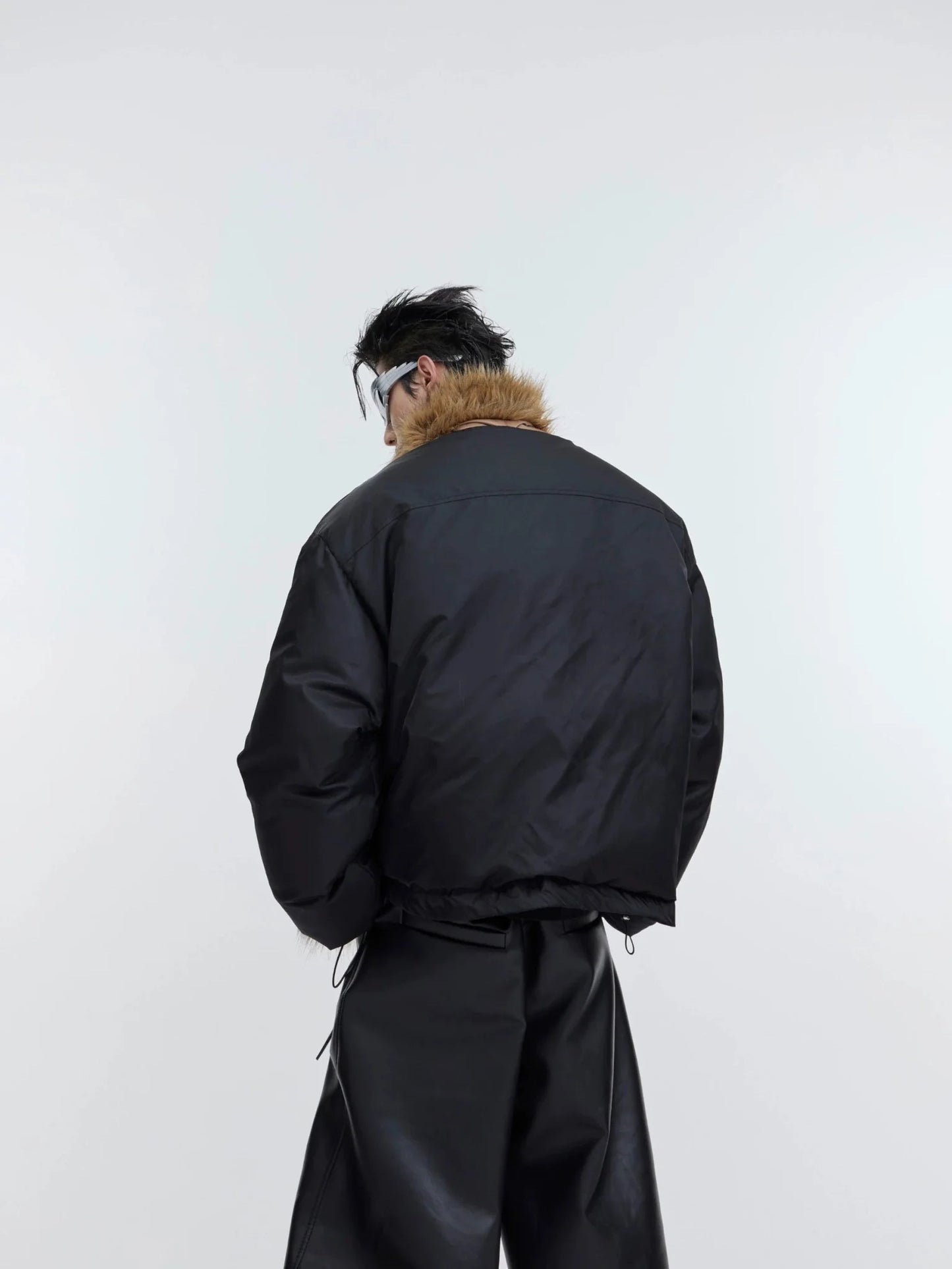 Unique Detachable Faux Fur Collar Puffer Jacket | Bold Color-Block Oversized Coat