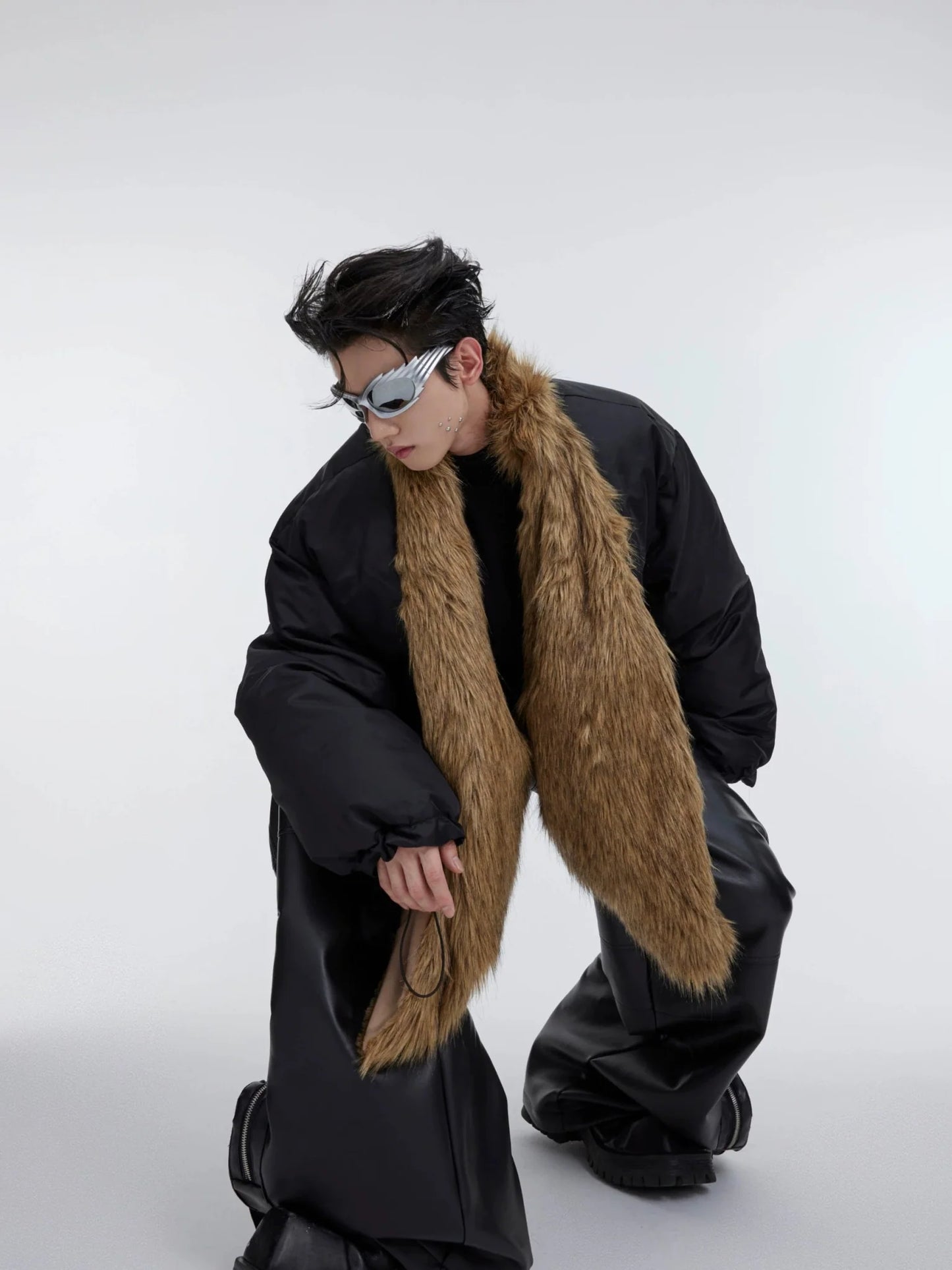 Unique Detachable Faux Fur Collar Puffer Jacket | Bold Color-Block Oversized Coat