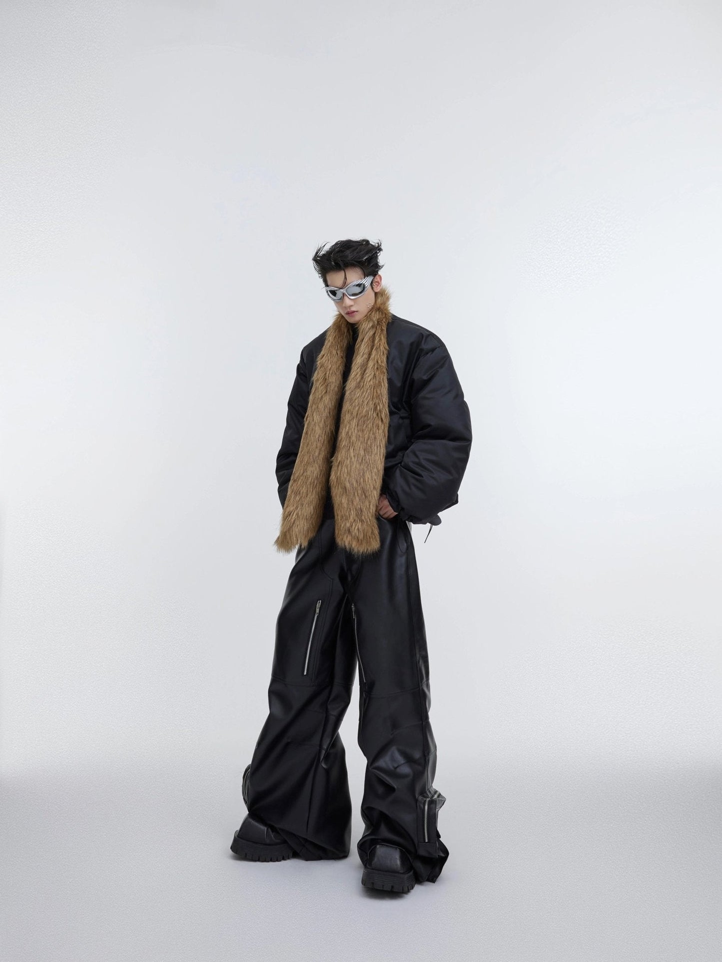 Unique Detachable Faux Fur Collar Puffer Jacket | Bold Color-Block Oversized Coat