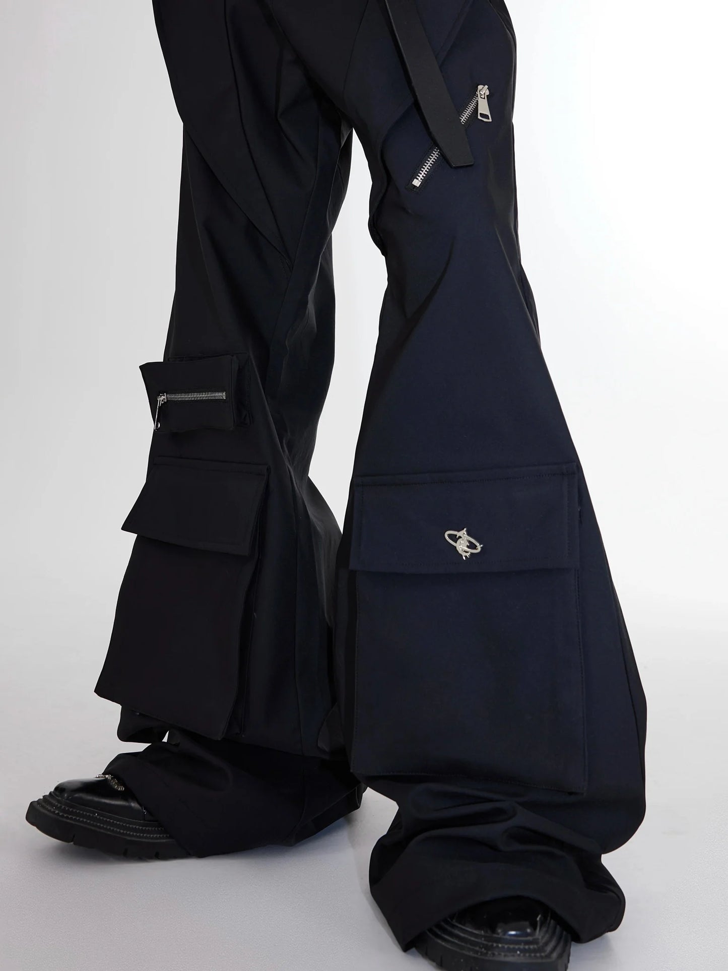 Unique High-Waisted Flared Cargo Pants with Multi Pocket for Men