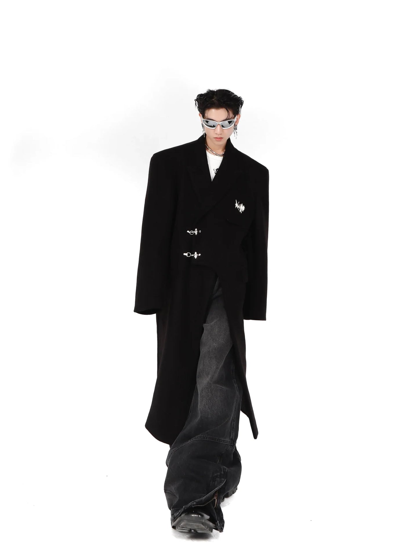 Unique Woolen Overcoat with Metallic Detailing | Unisex Long Jacket