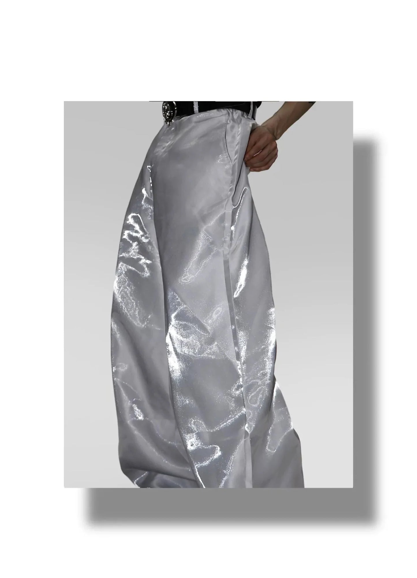 Unisex Avant-Garde Metallic Sheen Wide-Leg Pants with High Waist