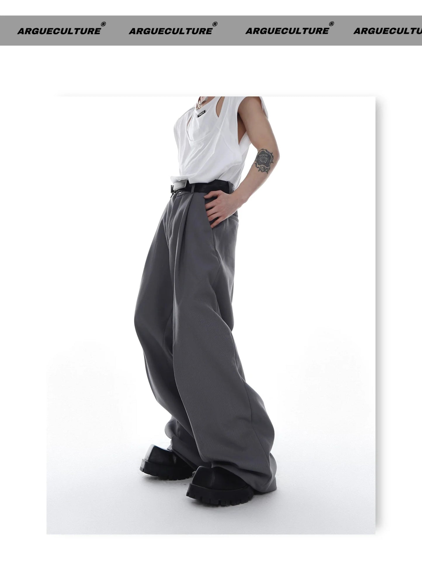 Unisex Twill Pleated Wide-Leg Suit Pants with Casual Minimalism