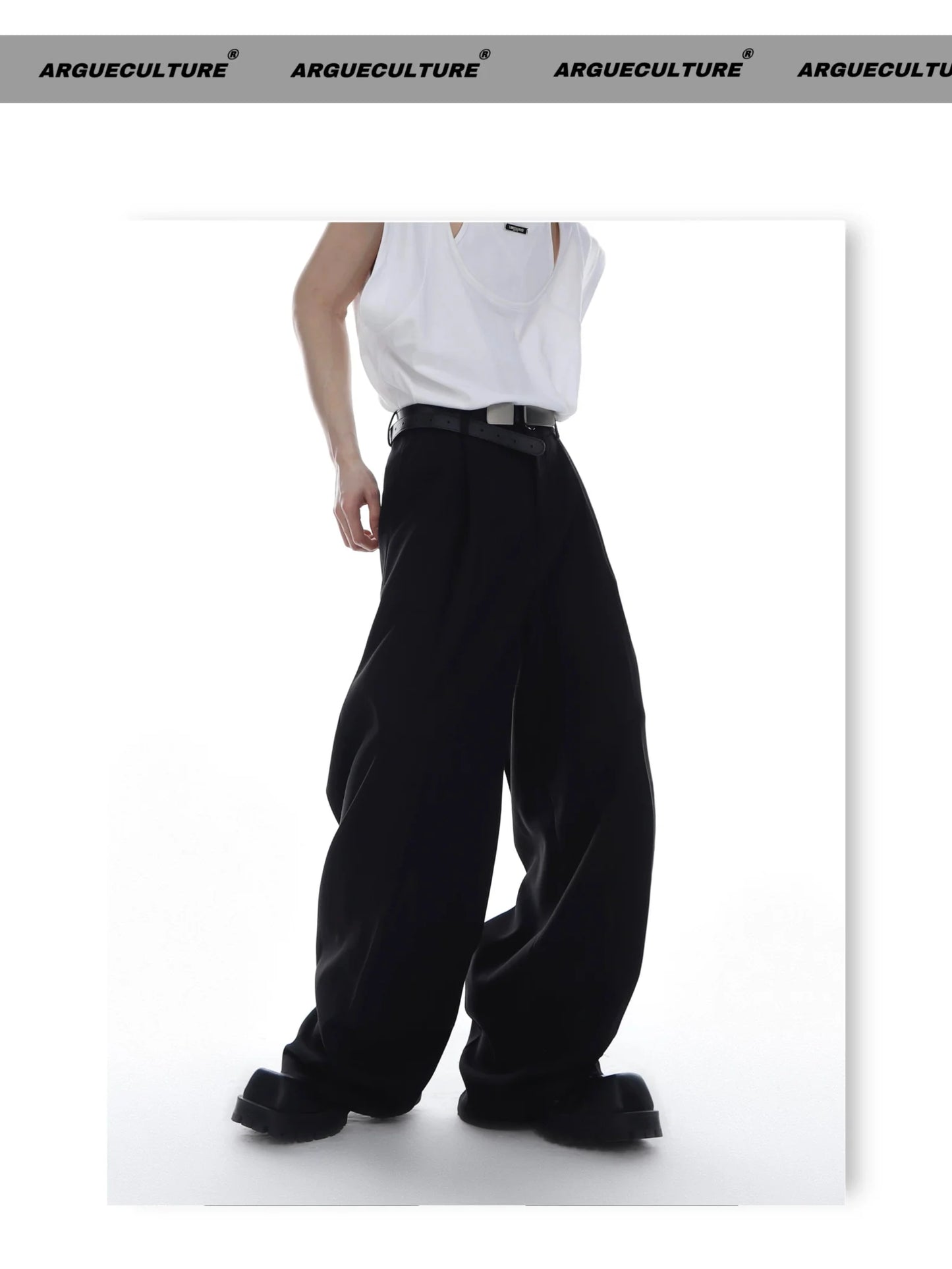 Unisex Twill Pleated Wide-Leg Suit Pants with Casual Minimalism