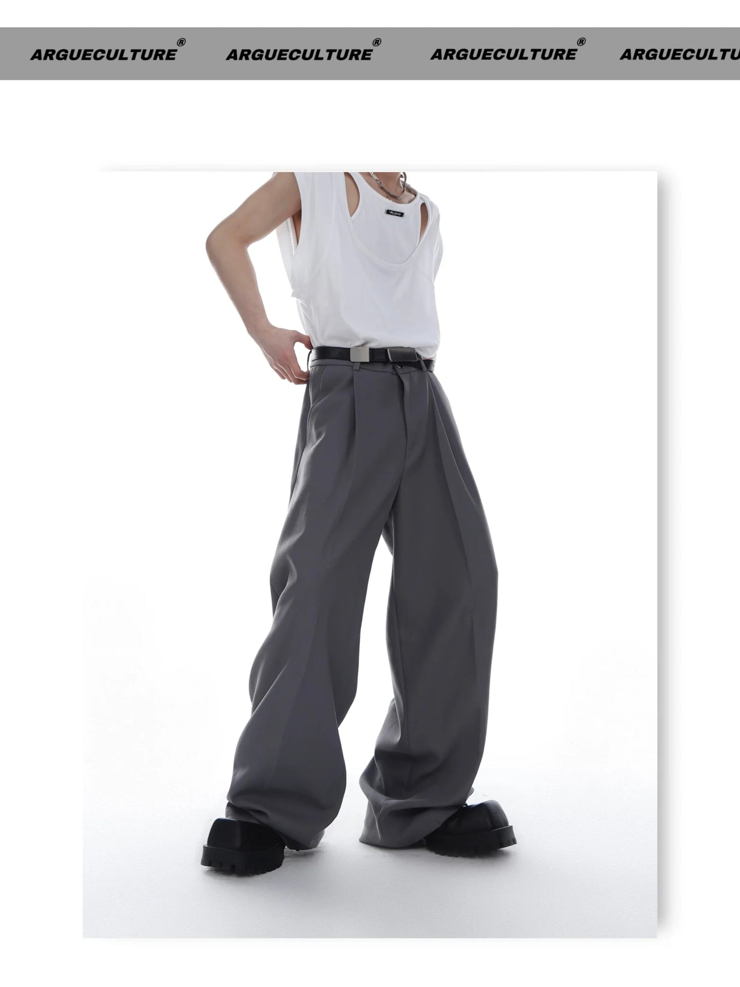 Unisex Twill Pleated Wide-Leg Suit Pants with Casual Minimalism