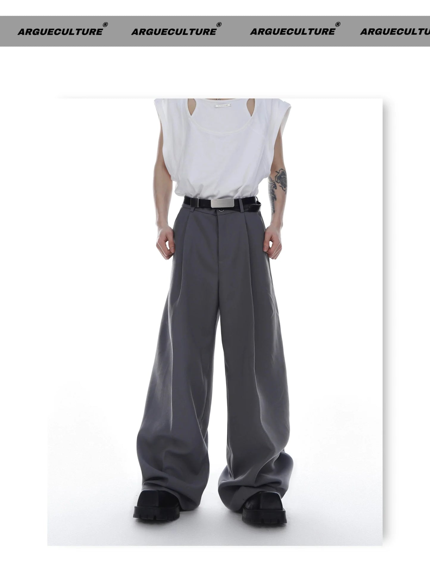 Unisex Twill Pleated Wide-Leg Suit Pants with Casual Minimalism