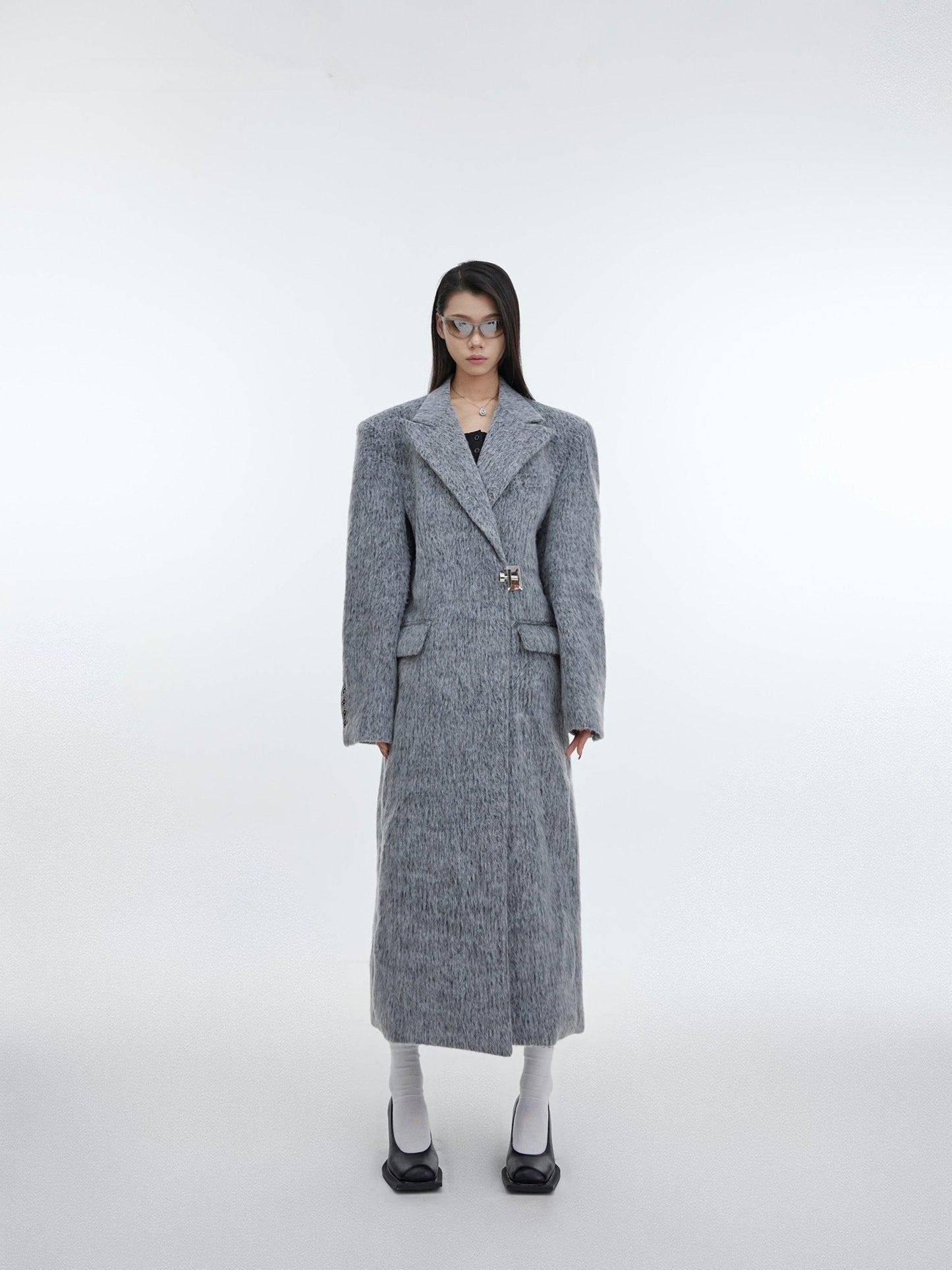 Unisex Woolen Overcoat | Minimalist Longline Trench with Metal Clasp