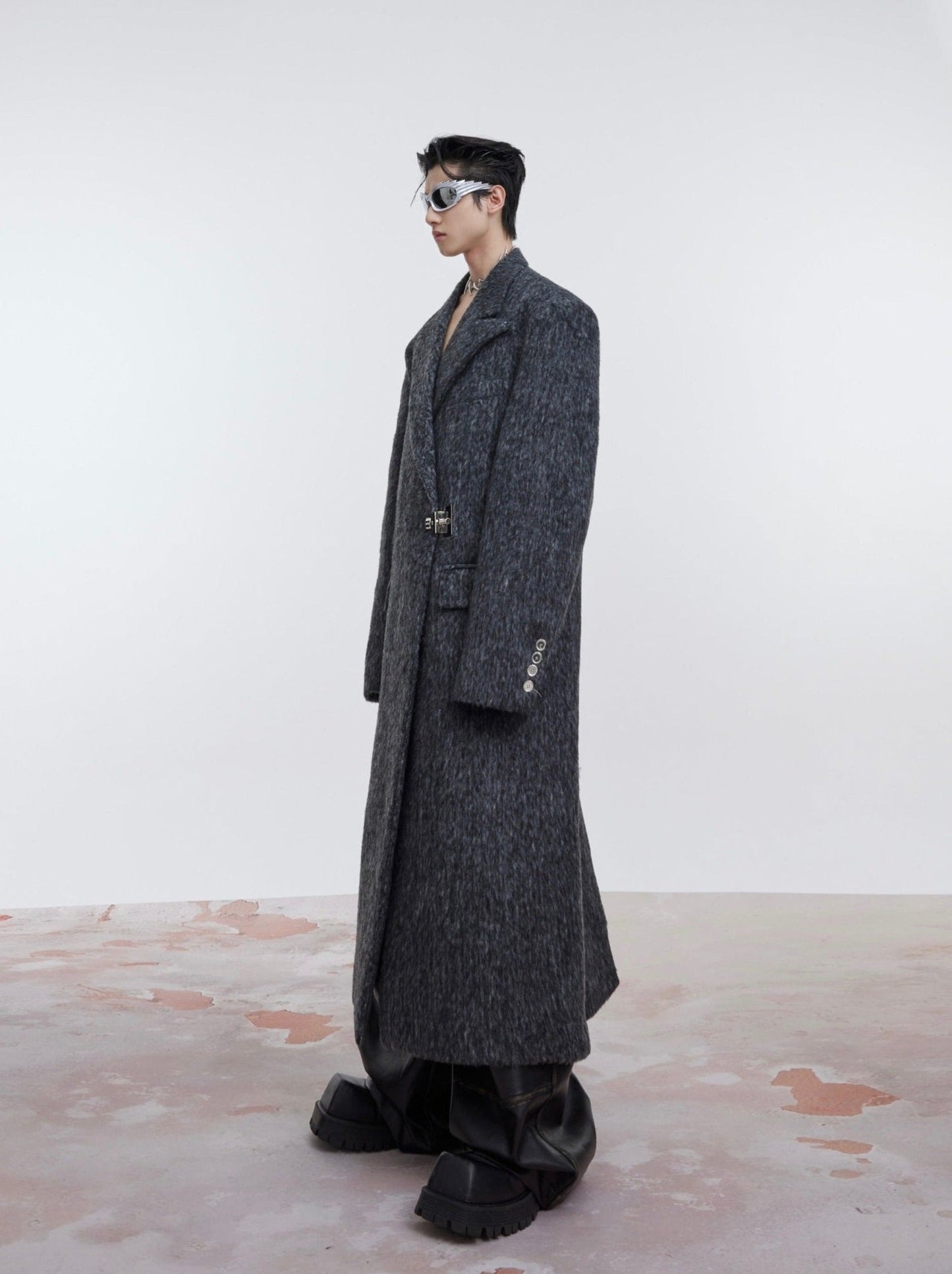 Unisex Woolen Overcoat | Minimalist Longline Trench with Metal Clasp