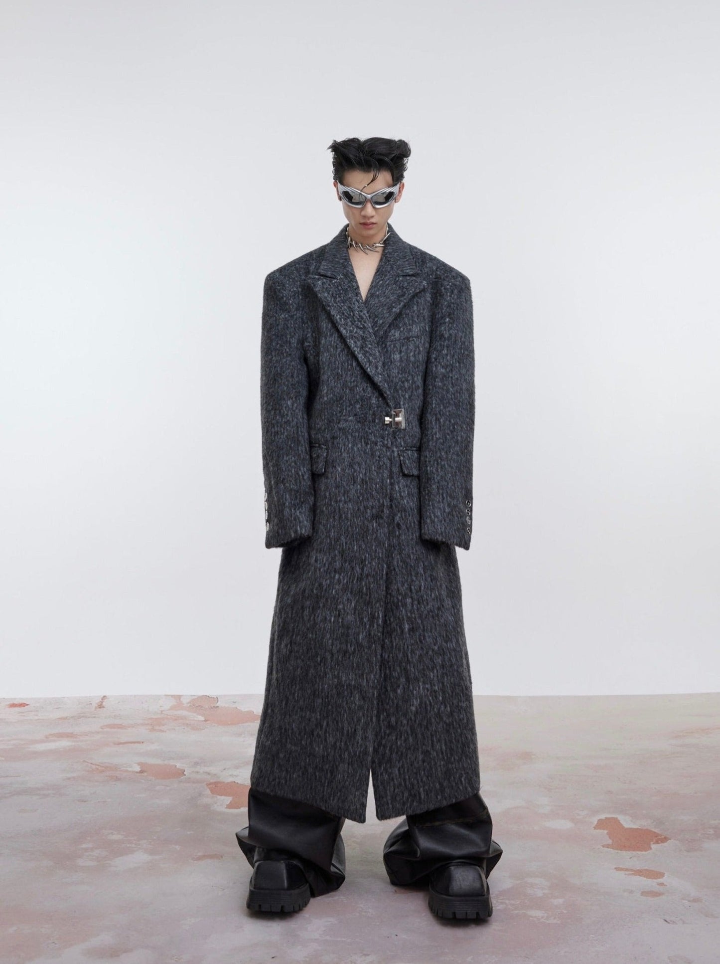 Unisex Woolen Overcoat | Minimalist Longline Trench with Metal Clasp