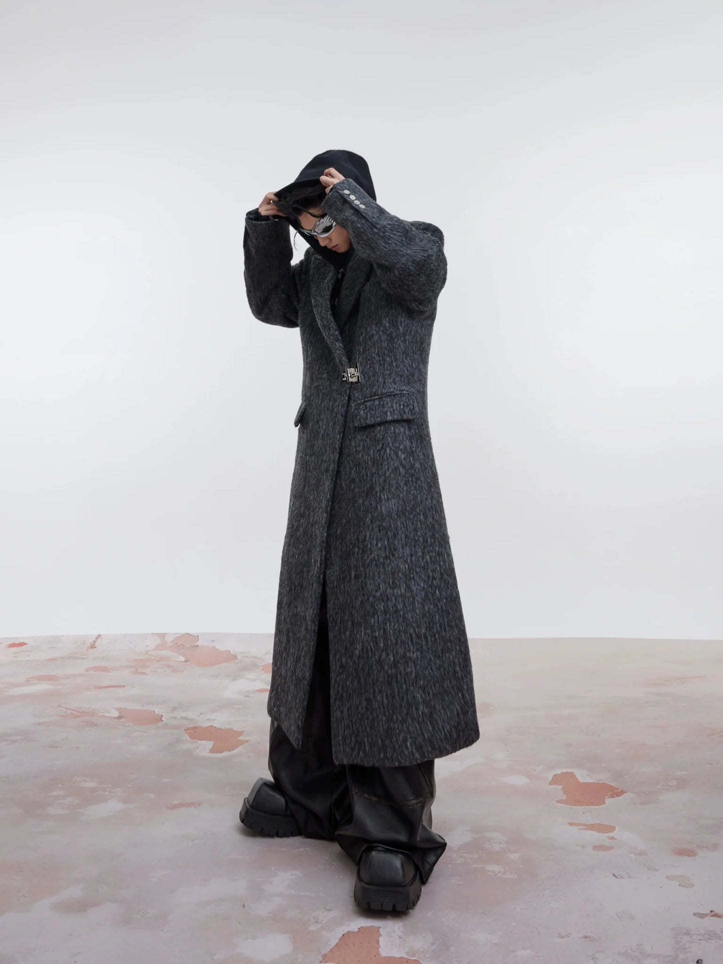 Unisex Woolen Overcoat | Minimalist Longline Trench with Metal Clasp