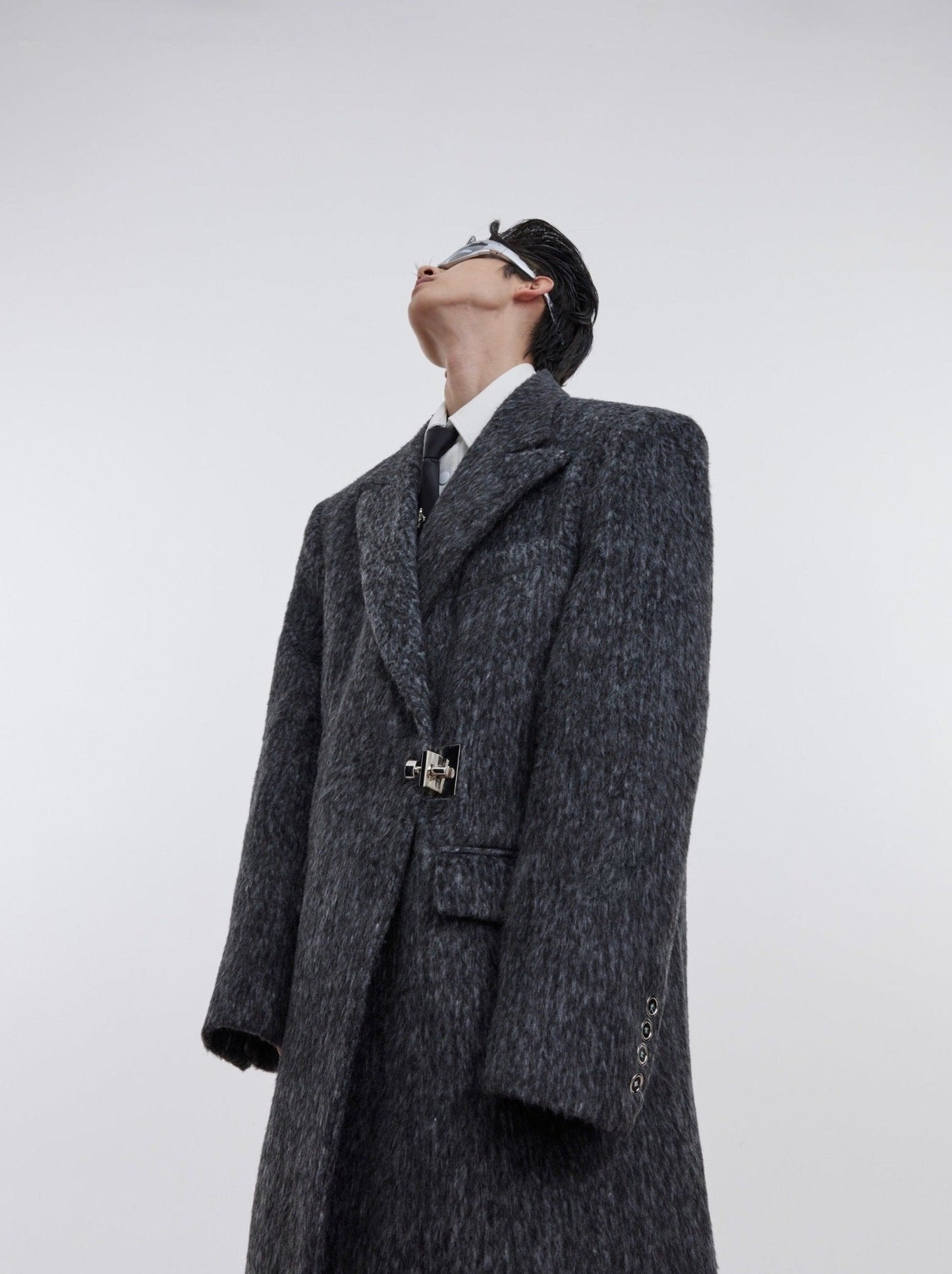 Unisex Woolen Overcoat | Minimalist Longline Trench with Metal Clasp