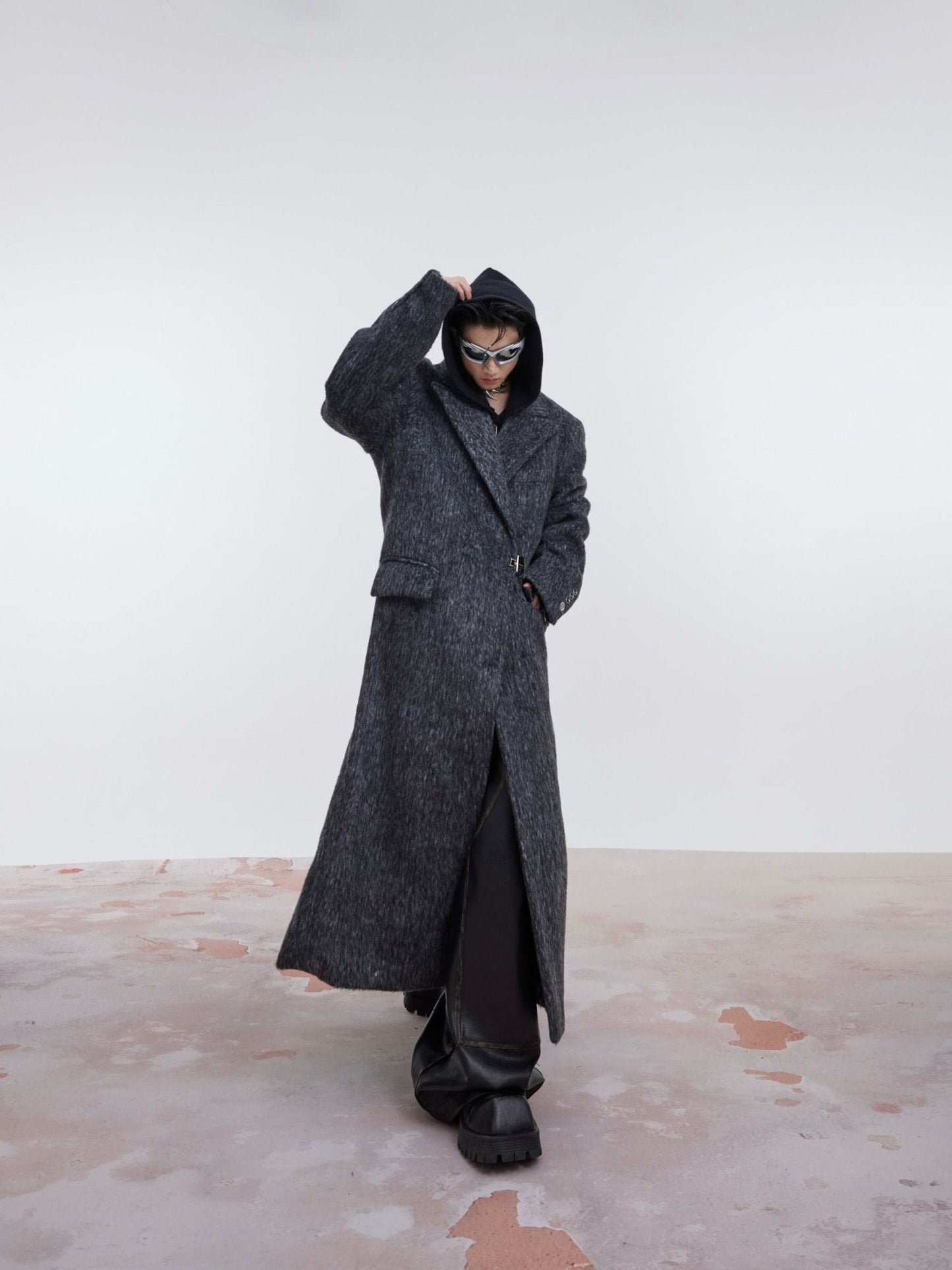 Unisex Woolen Overcoat | Minimalist Longline Trench with Metal Clasp