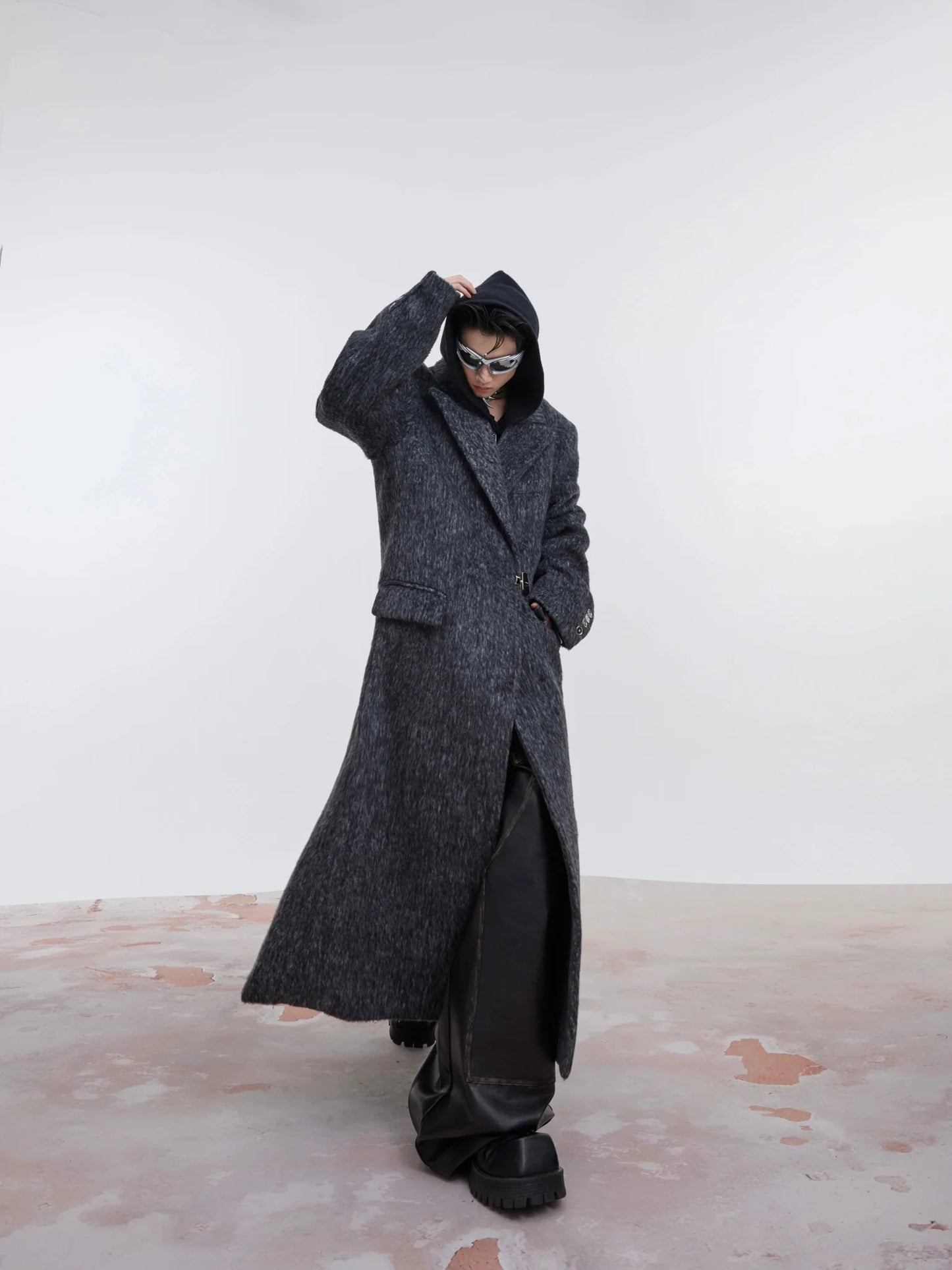 Unisex Woolen Overcoat | Minimalist Longline Trench with Metal Clasp