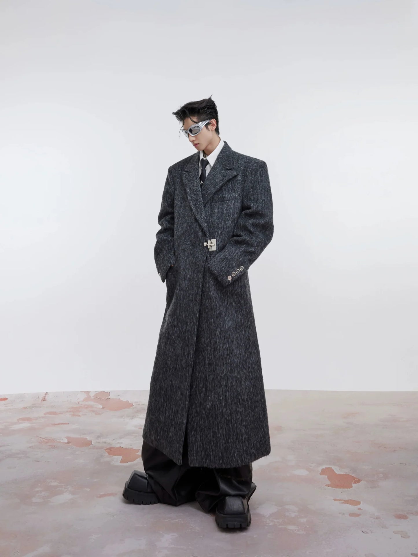 Unisex Woolen Overcoat | Minimalist Longline Trench with Metal Clasp