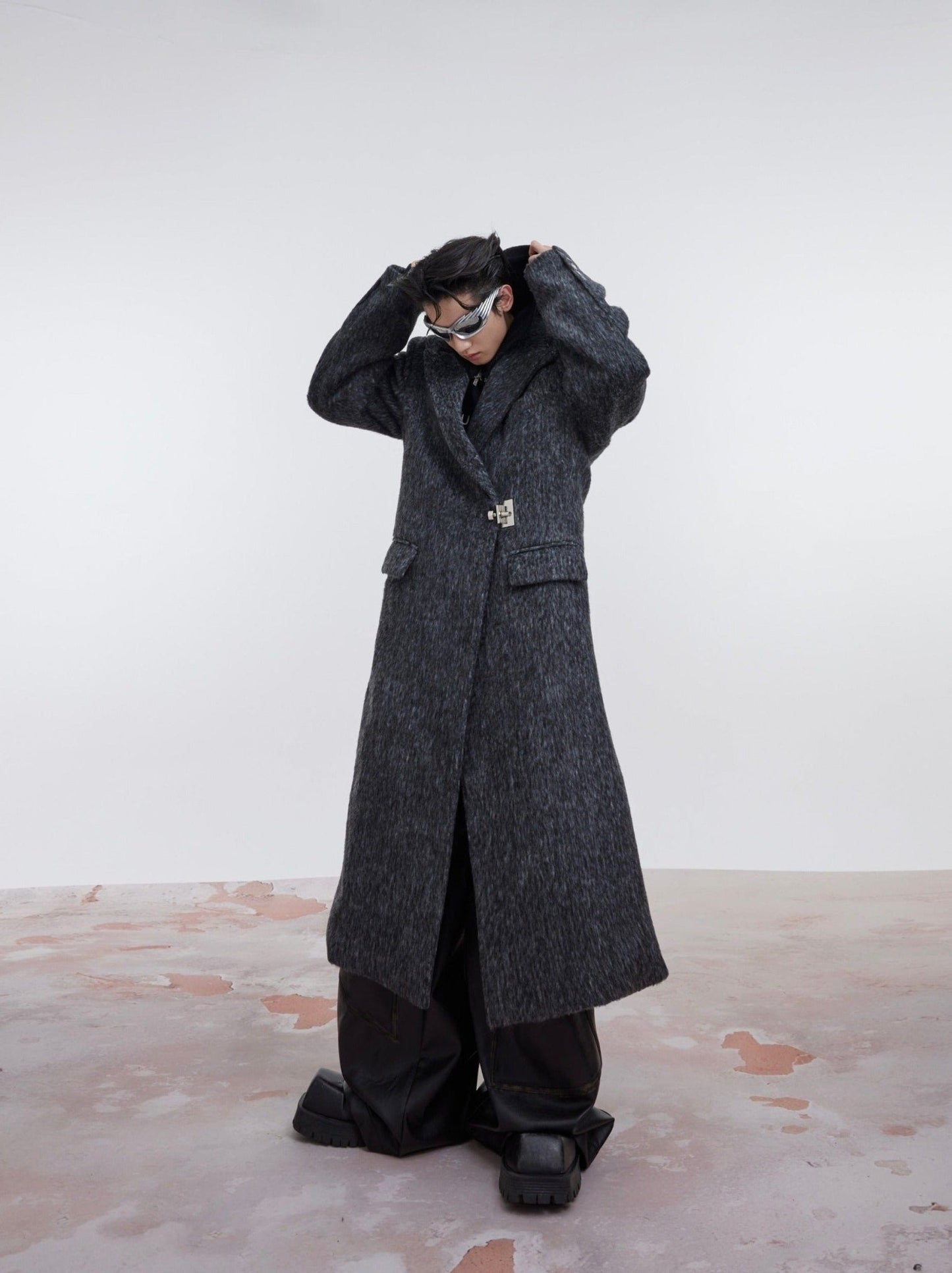 Unisex Woolen Overcoat | Minimalist Longline Trench with Metal Clasp