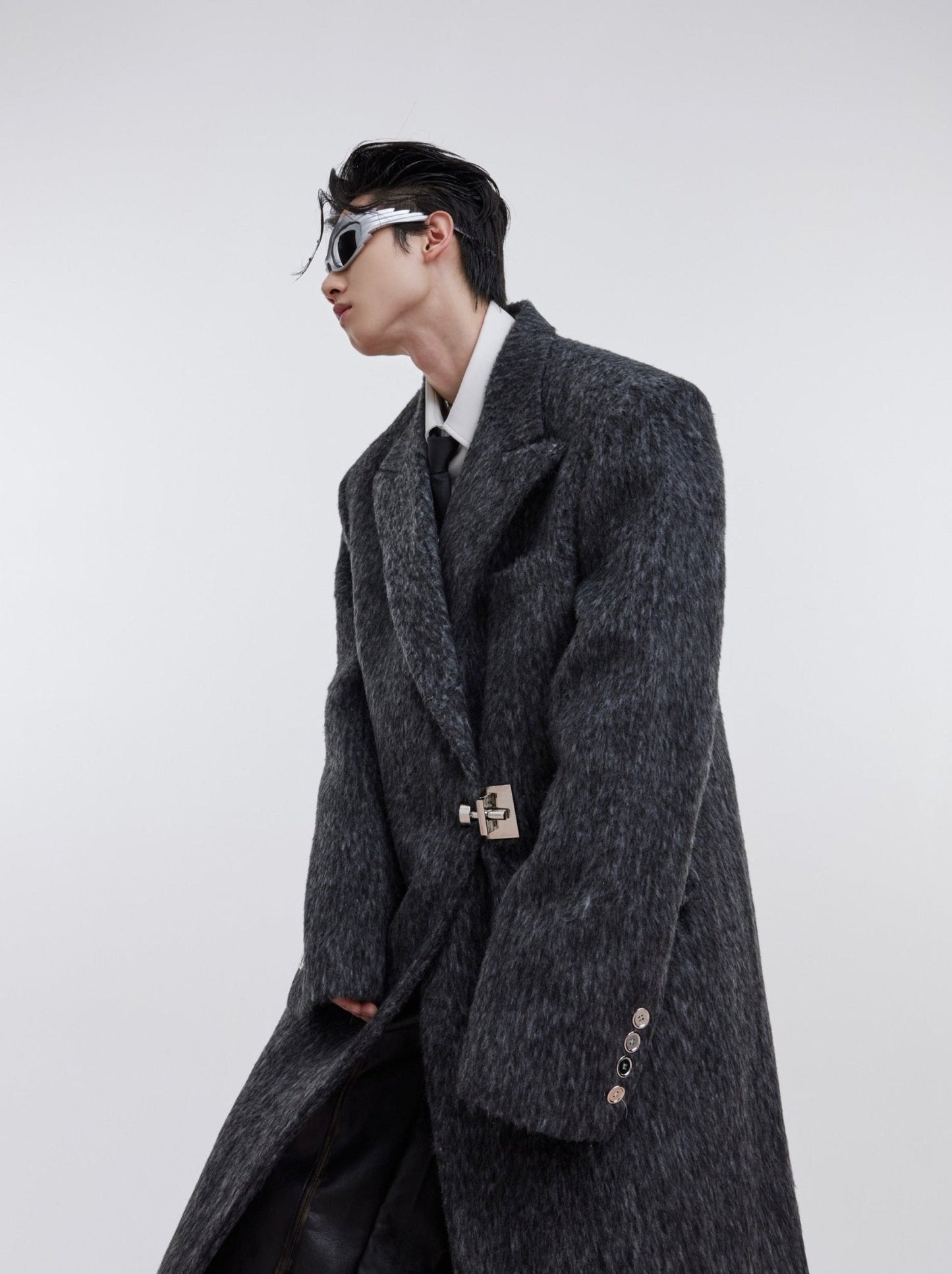 Unisex Woolen Overcoat | Minimalist Longline Trench with Metal Clasp