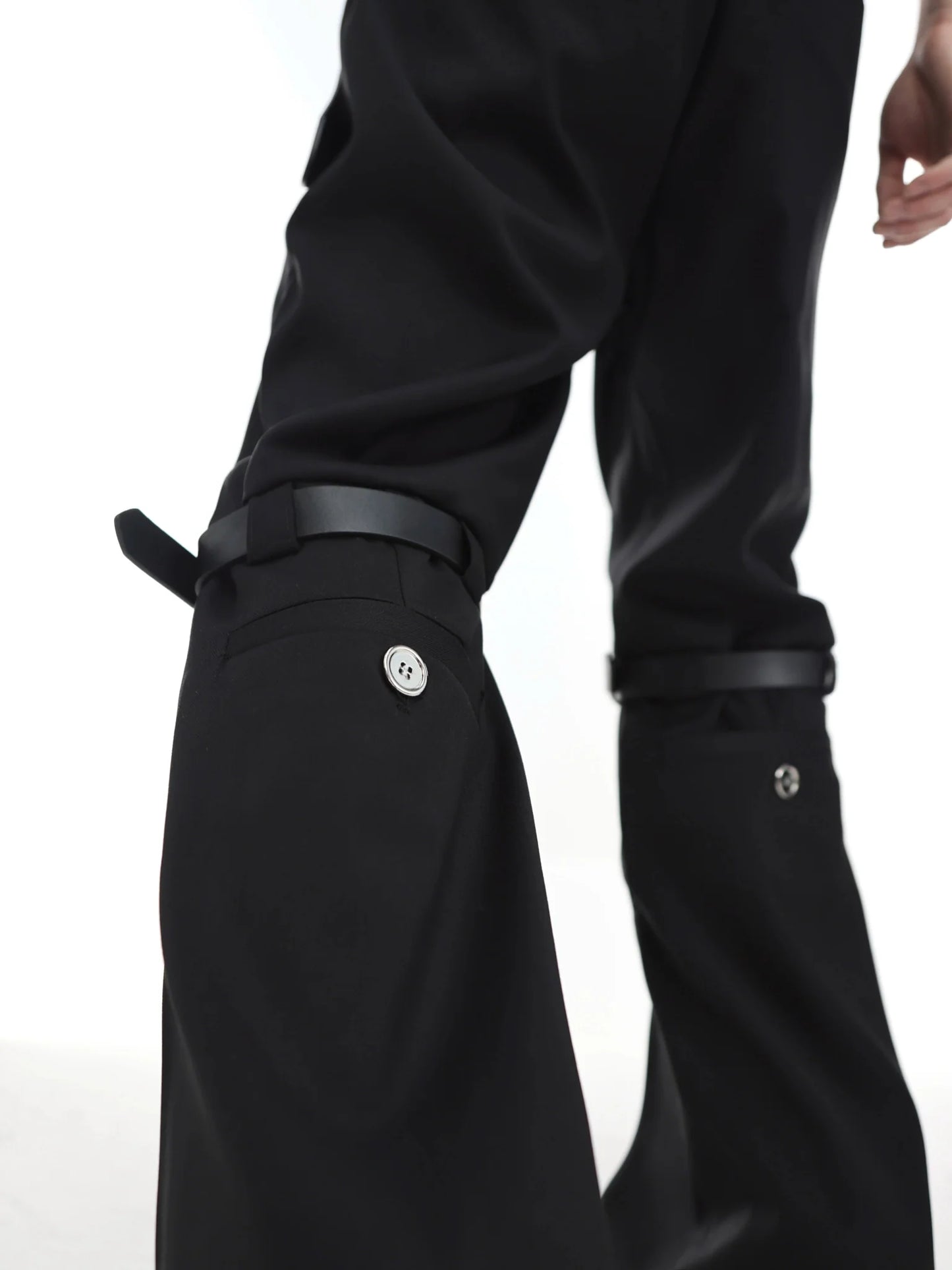 Versatile Flared Pants with Spilced Blet and Metal Button Detail