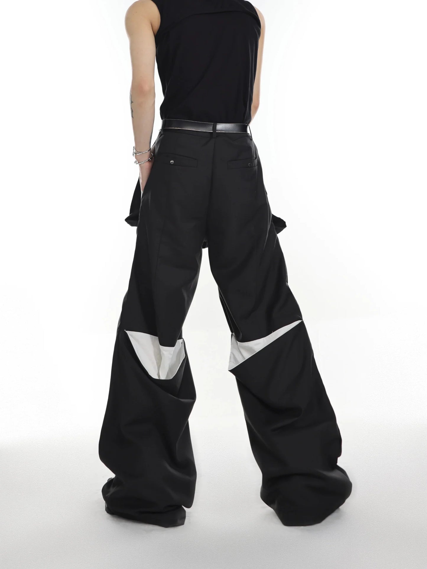 Versatile High-Waisted Flared Pants with Spliced and Metal Button Detail