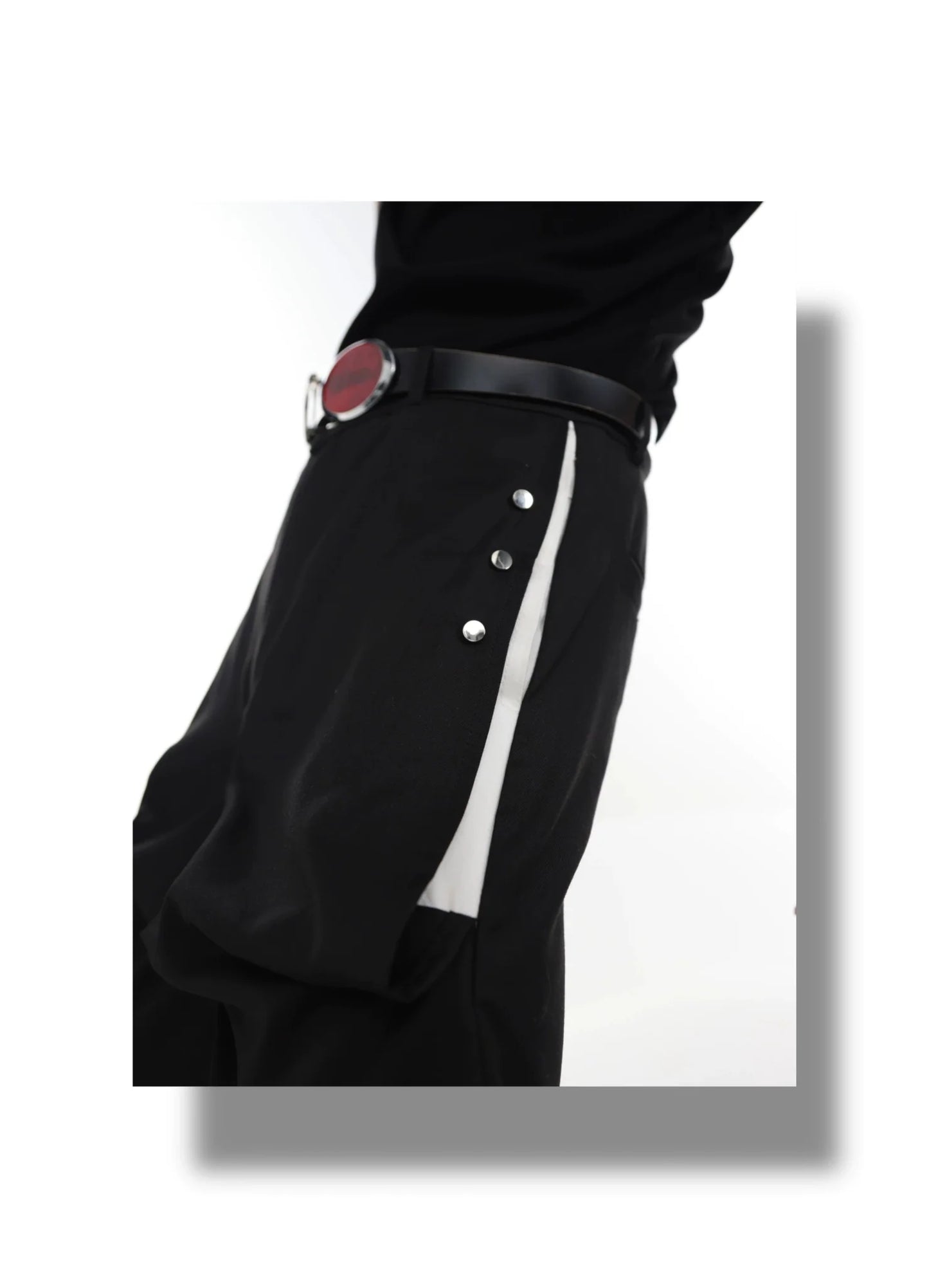 Versatile High-Waisted Flared Pants with Spliced and Metal Button Detail