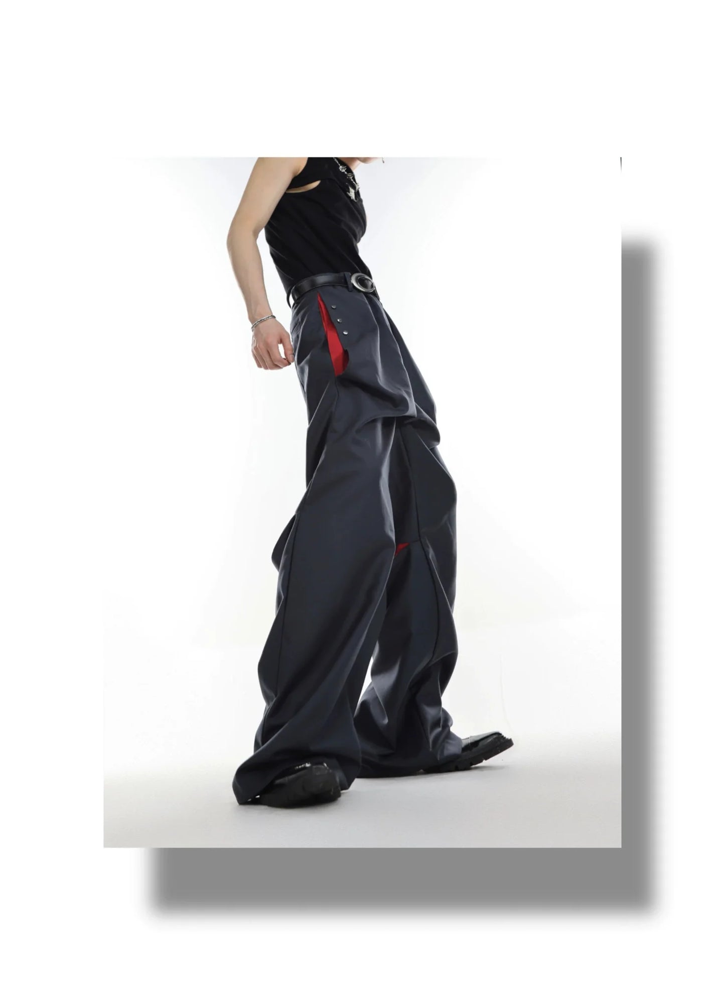 Versatile High-Waisted Flared Pants with Spliced and Metal Button Detail