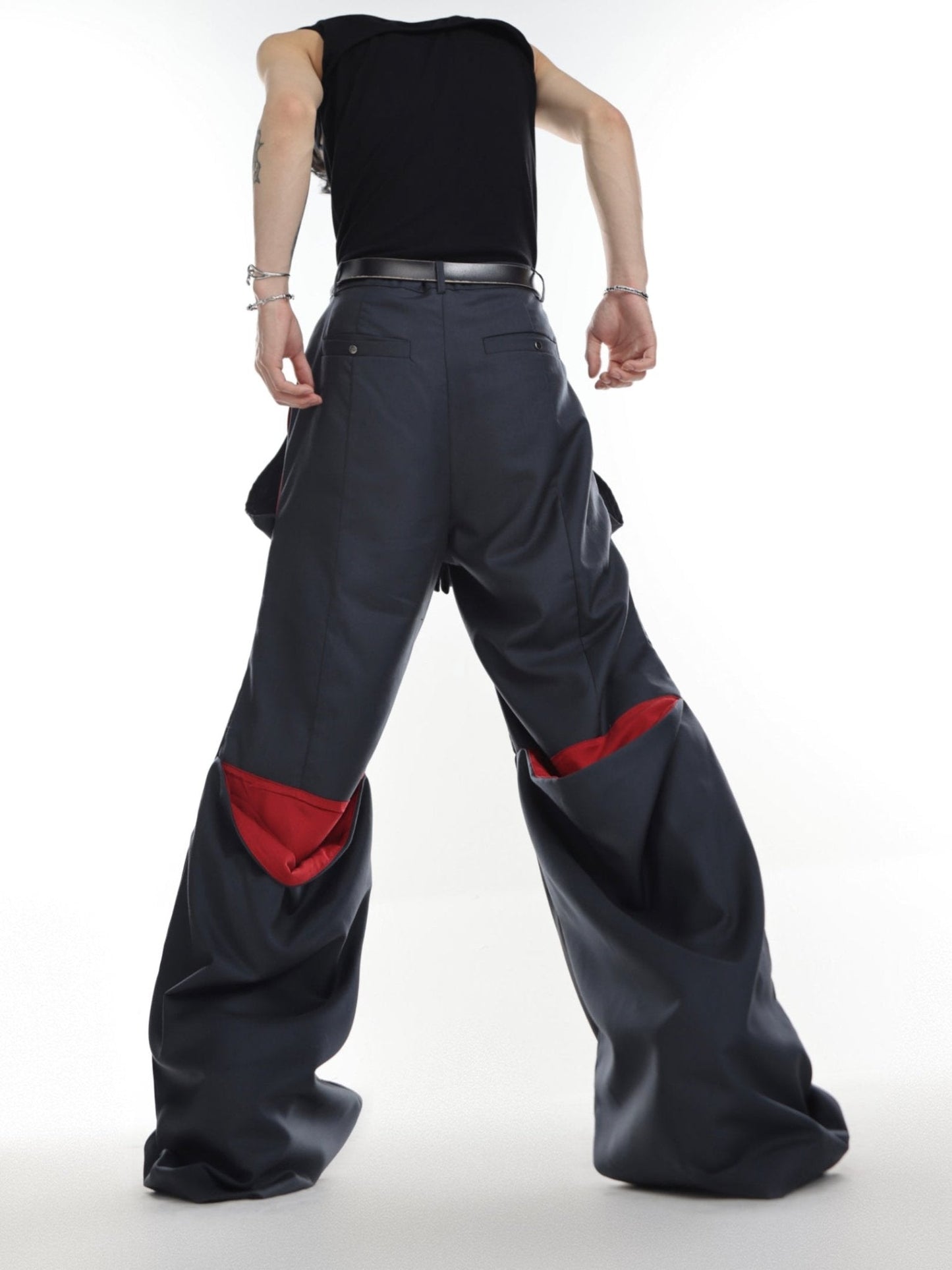 Versatile High-Waisted Flared Pants with Spliced and Metal Button Detail