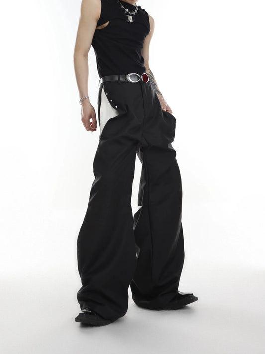 Versatile High-Waisted Flared Pants with Spliced and Metal Button Detail