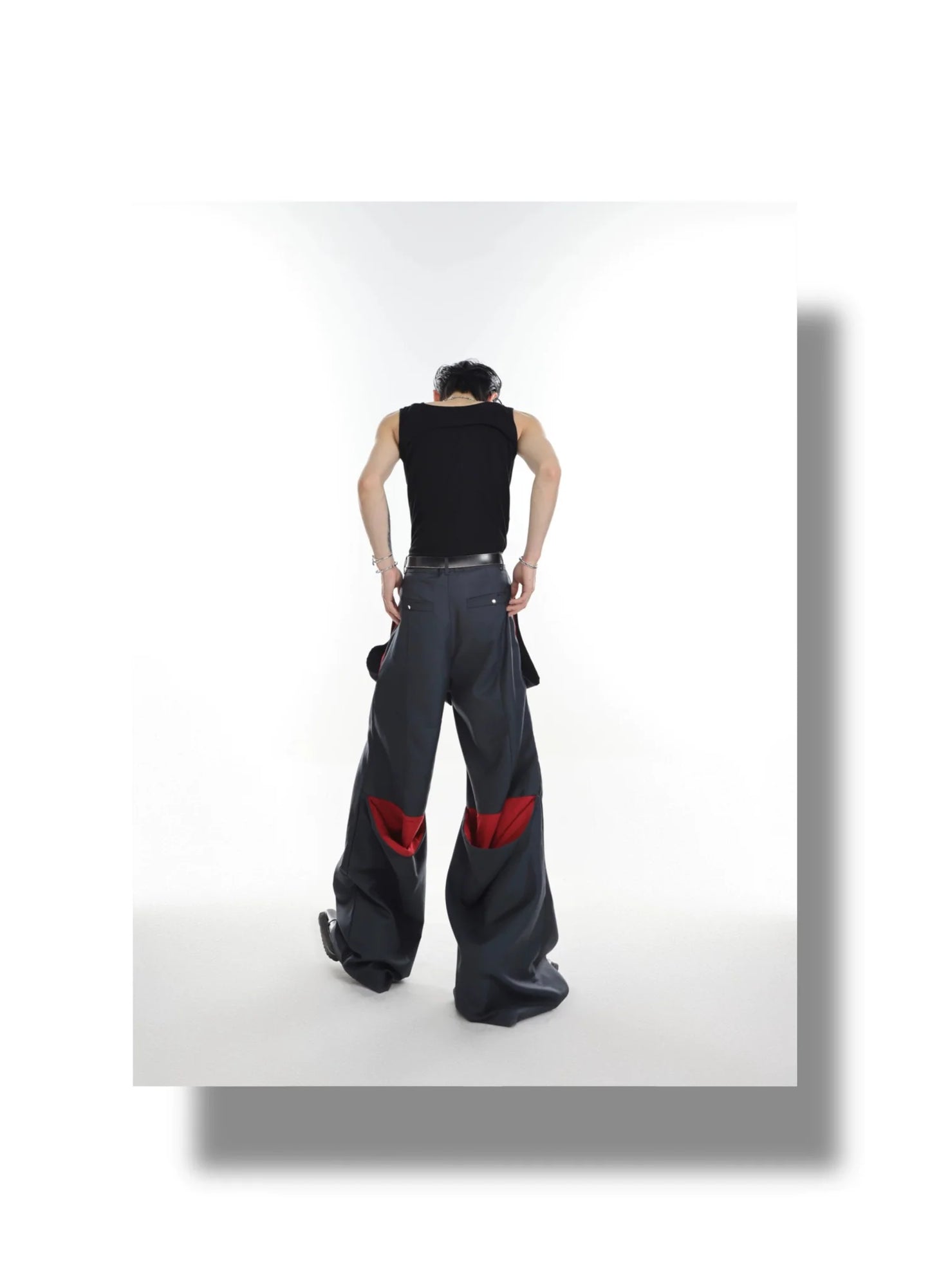 Versatile High-Waisted Flared Pants with Spliced and Metal Button Detail